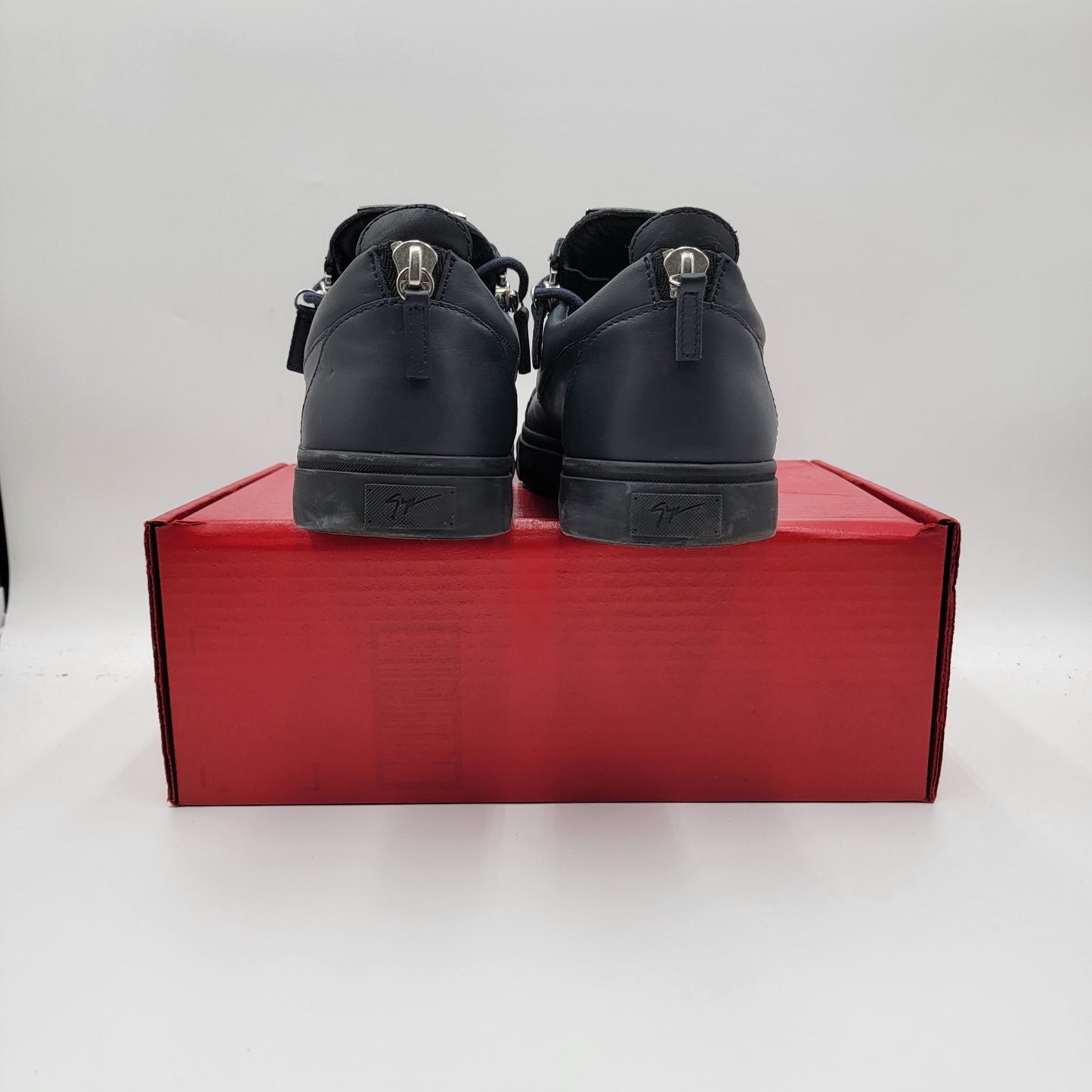 Giuseppe Zanotti Navy Leather Double Zip Sneakers Men 45 Made In Italy