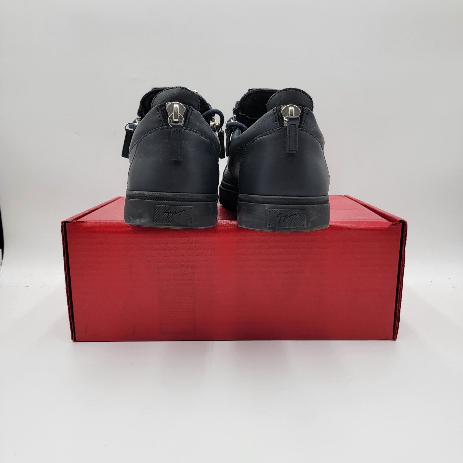 Giuseppe Zanotti Navy Leather Double Zip Sneakers Men 45 Made In Italy