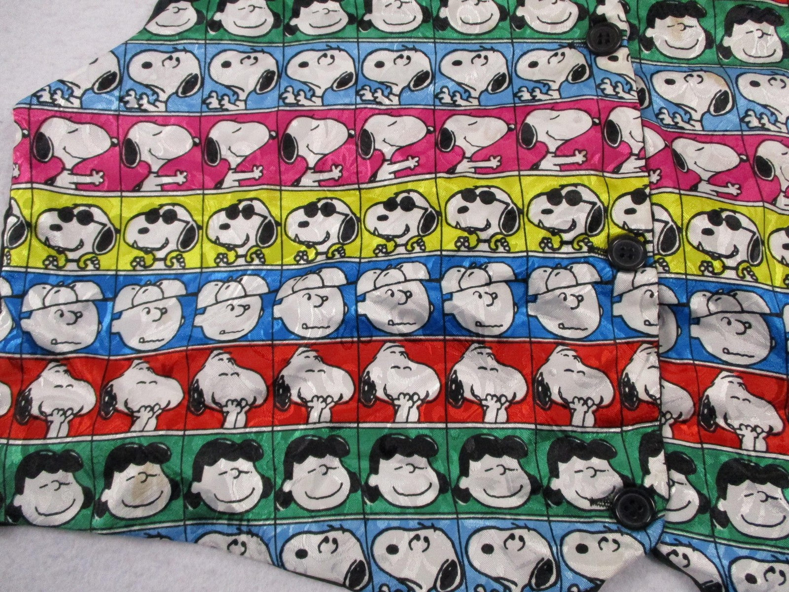 Peanuts Vest Mens Medium Multicolor Snoopy Cartoon Satin Button Front Graphic7