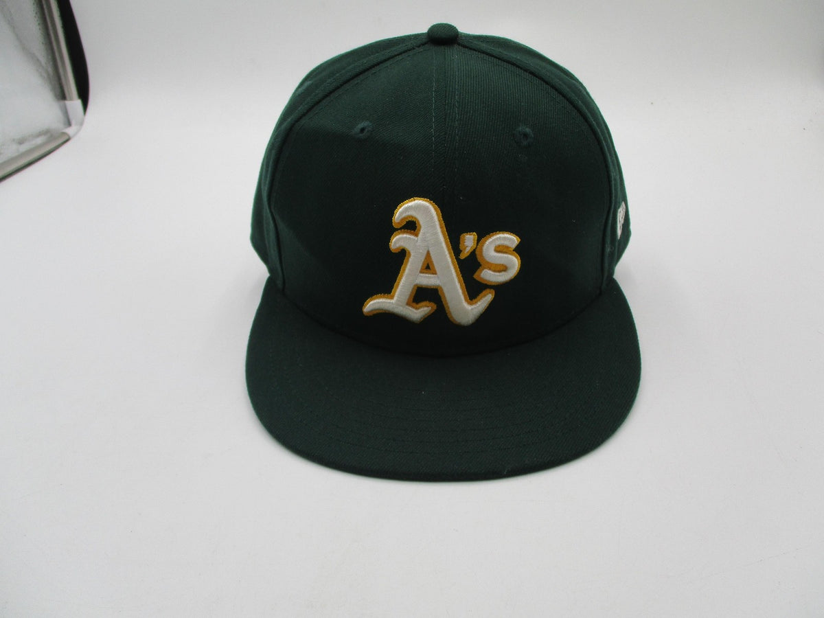 Oakland Athletics Hat Cap Fitted Mens 7 5/8 Green Yellow MLB Baseball New Era1