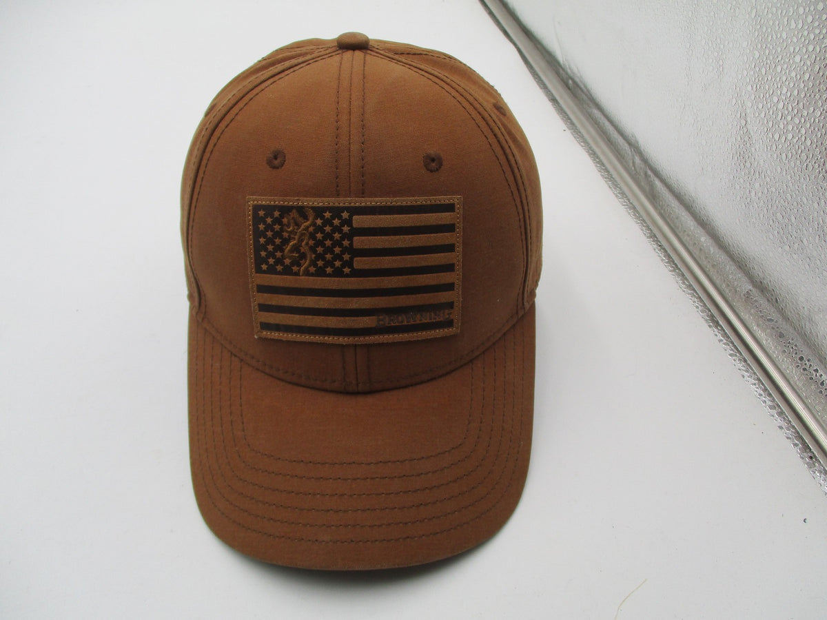 Browning Hat Cap Snap Back Mens One Size Brown USA Flag Patch Cotton Twill9