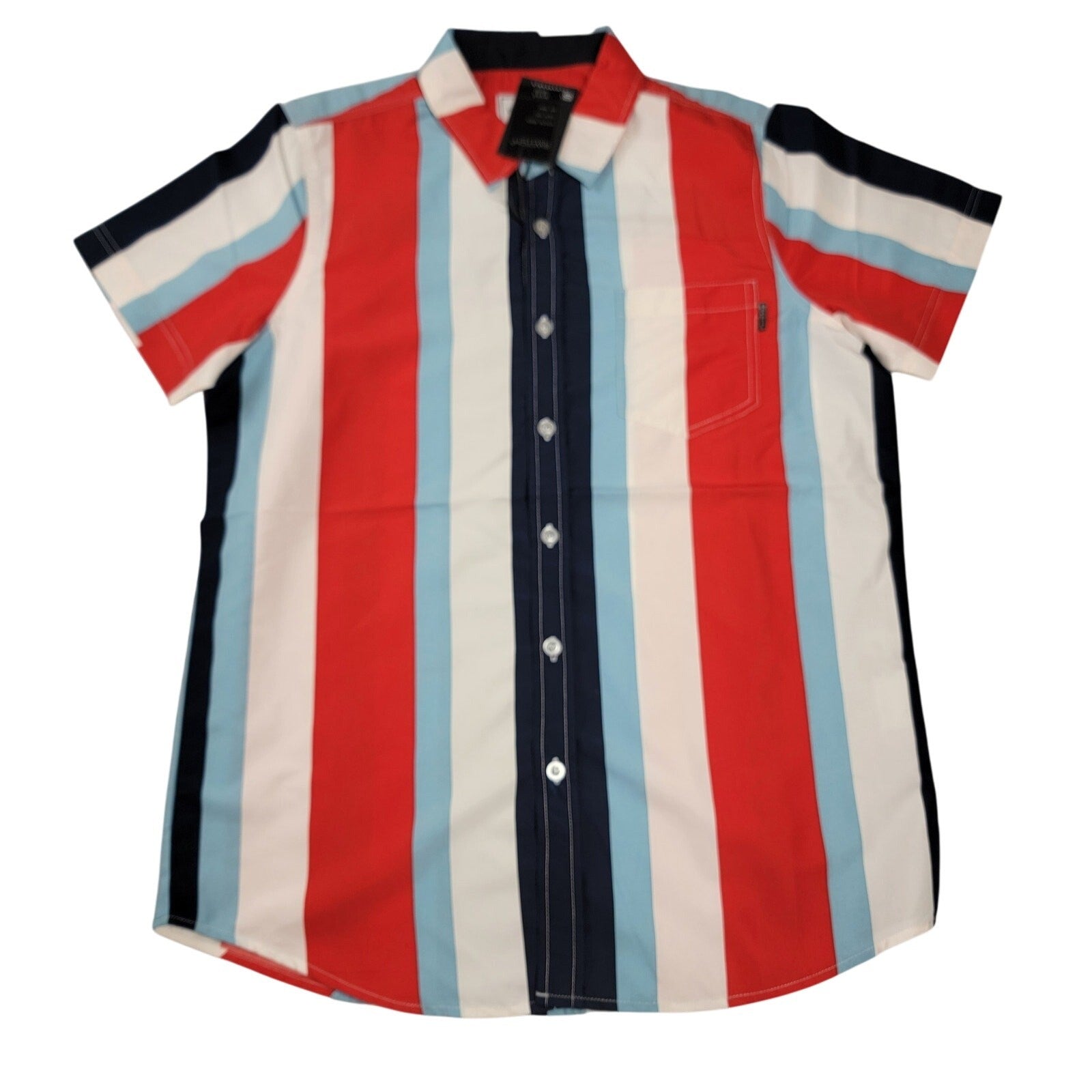 Men's Switch MultiStripe Short Sleeve Buttondown Red/White/Blue Sz S NWT