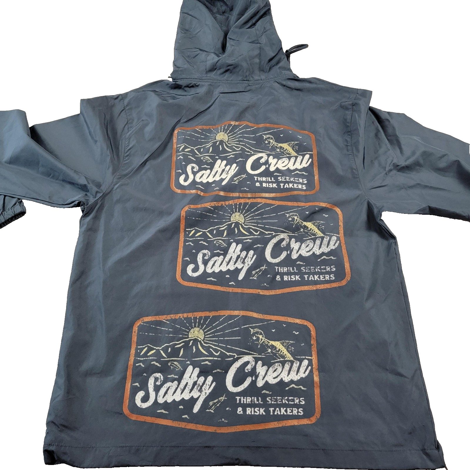 Salty Crew Jacket Unisex Large Blue Hooded Windbreaker Fishing Outdoor
