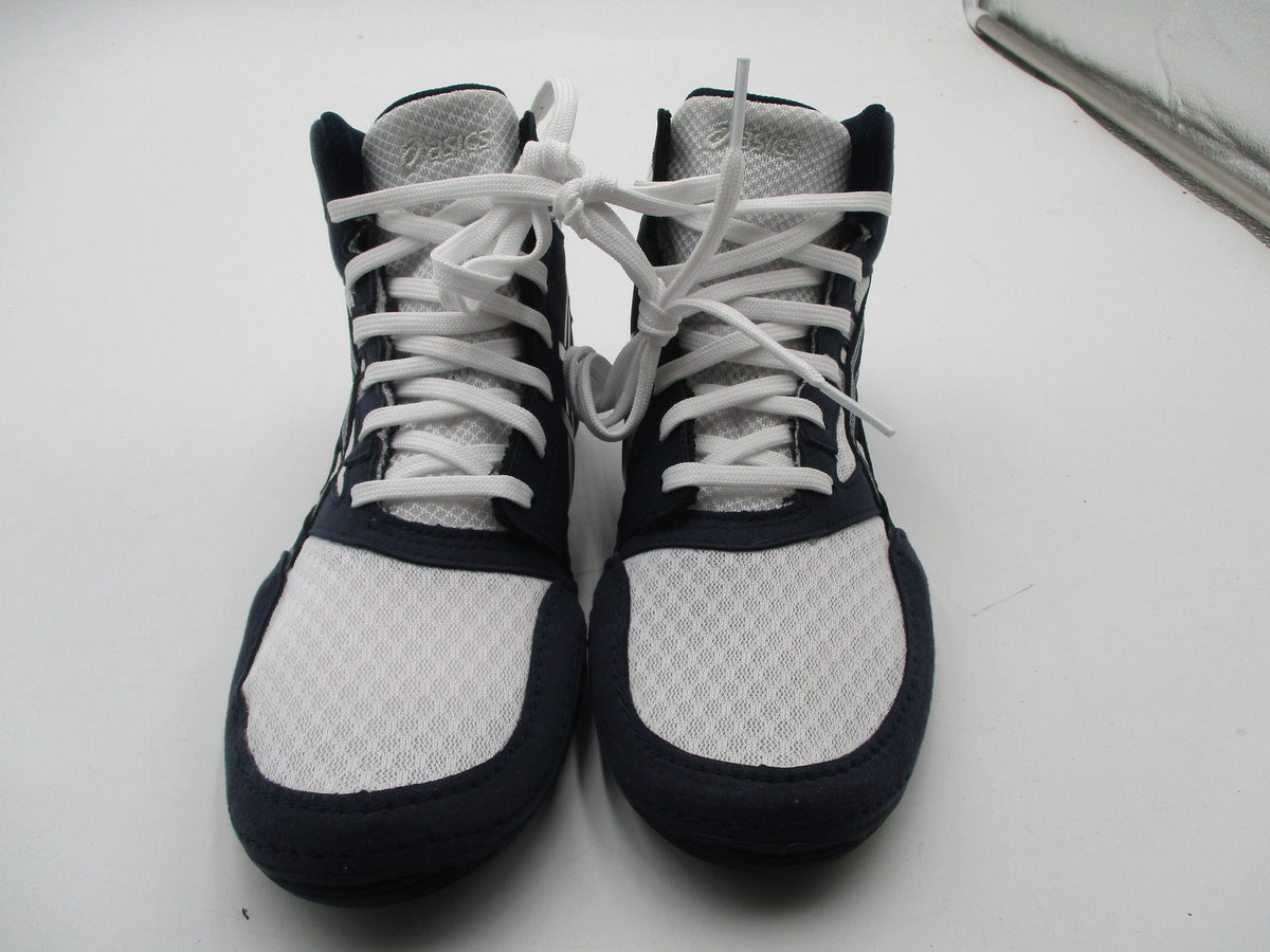 ASICS Snapdown Shoes Youth Size 3.5 White Navy Wrestling High Top 1084A0141