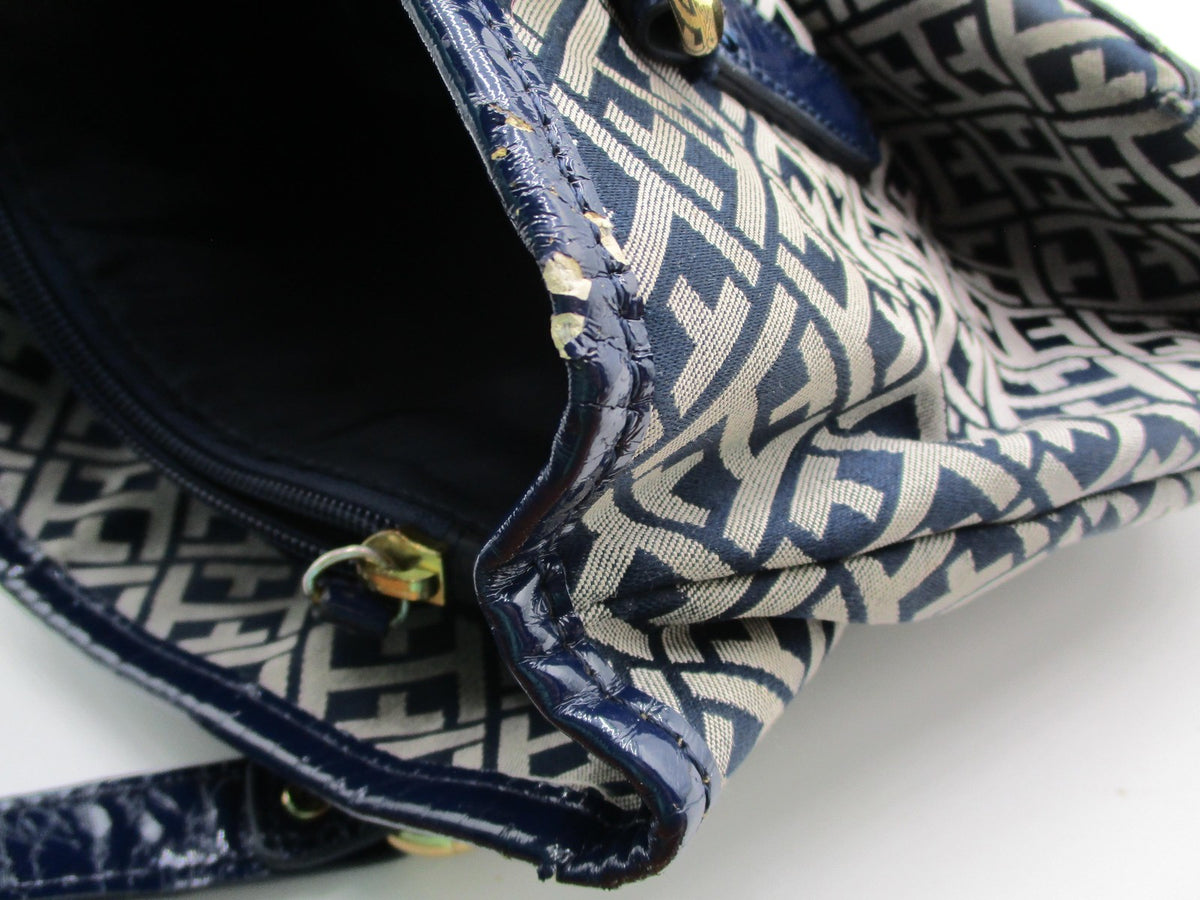Tommy Hilfiger Shoulder Bag Womens Medium Blue Logo Canvas Faux Leather Studded3