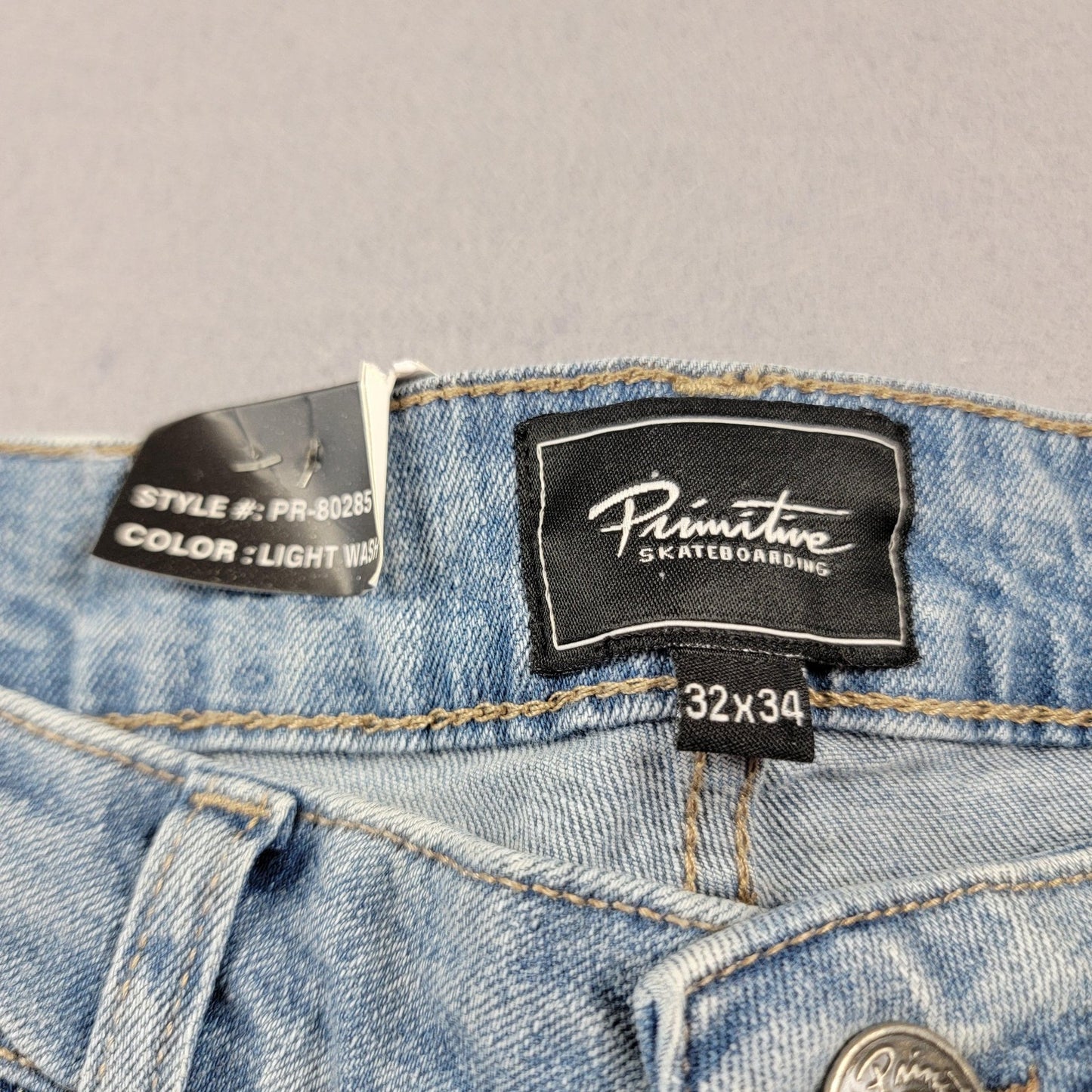 Primitive Jeans Mens 32x34 Light Wash Straight Fit Stretch Denim