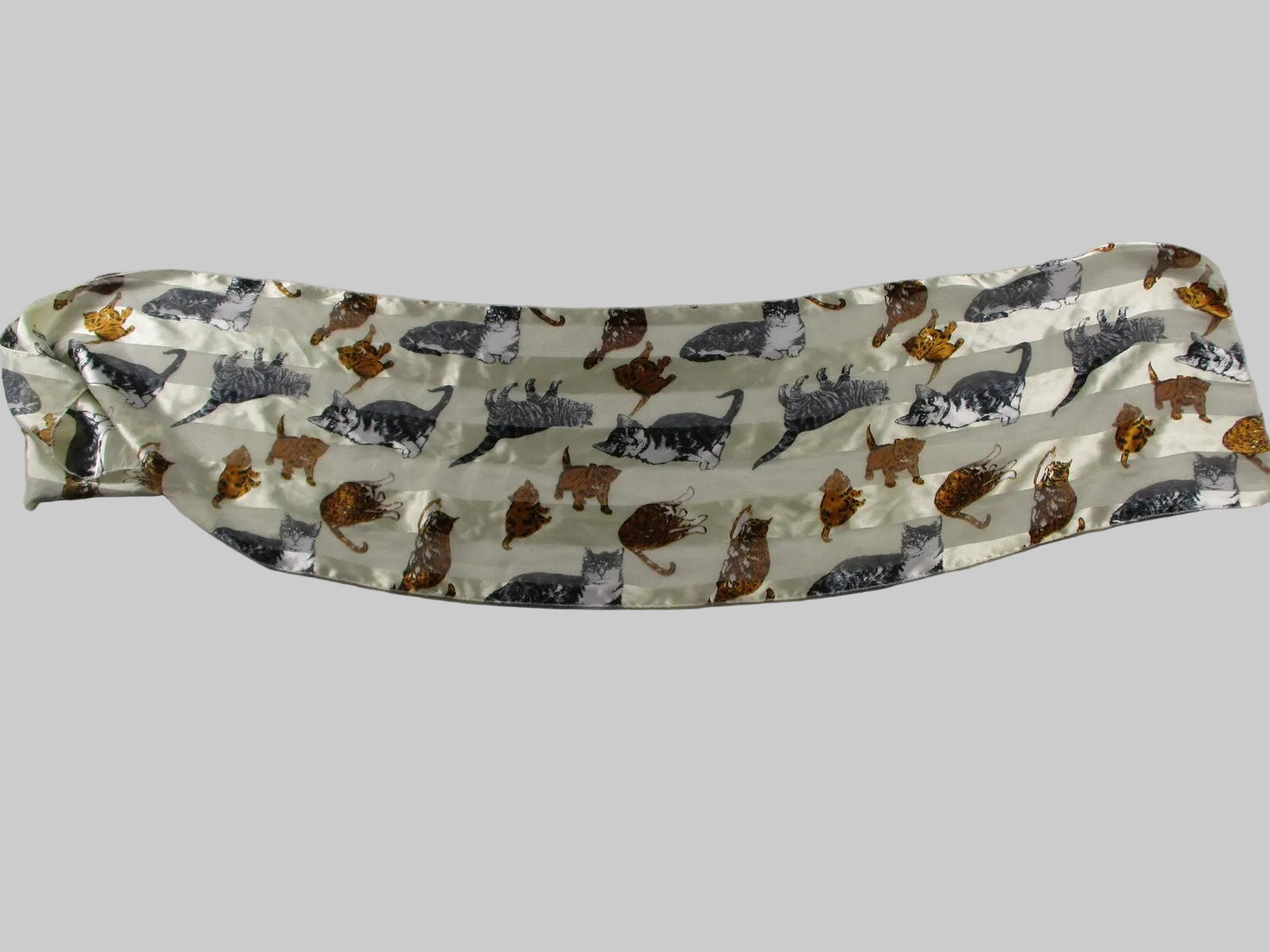 Scarf Womens White Satin Cat Print Rectangle Animal Graphic Long Wrap Shawl0