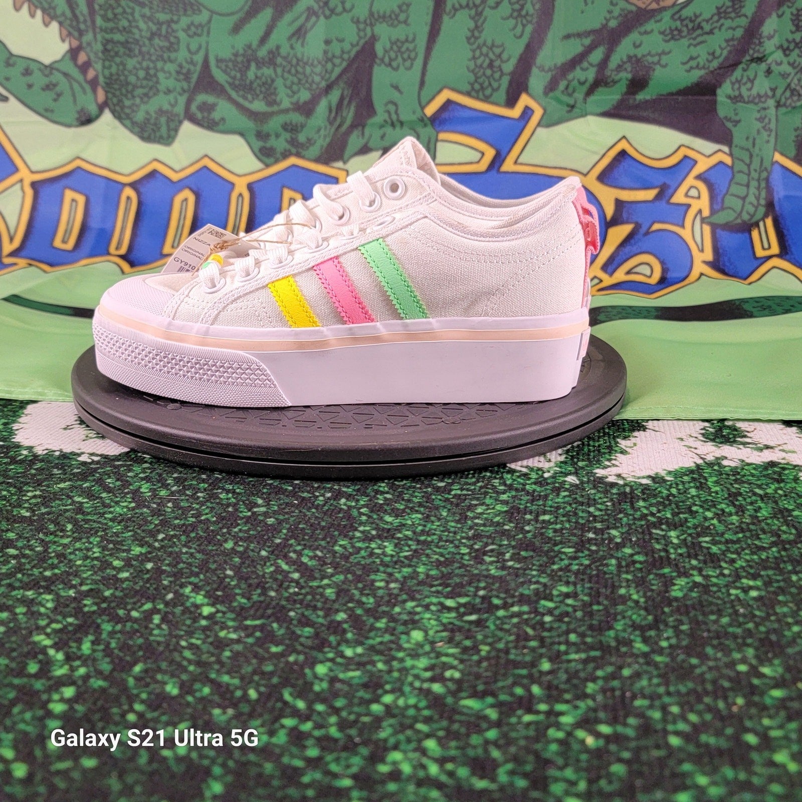 ADIDAS (GS) NIZZA PLATFORM J White/Pink/Multi Girls Size 4.5 GY91021