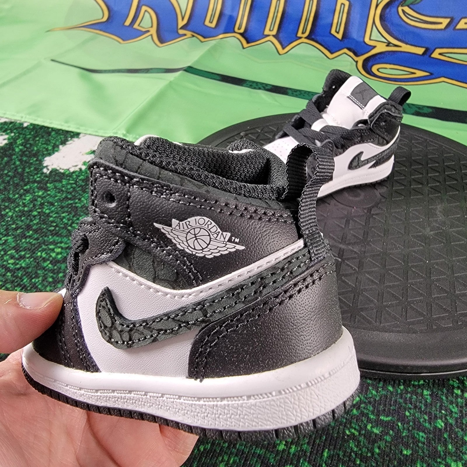 Nike Air Jordan 1 Mid SE TD Off Noir Black White Baby Toddler Shoes Size 4C New3
