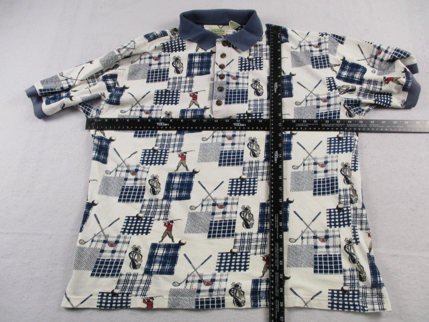 St. John's Bay Polo Shirt Mens Large Multicolor Golf Plaid Graphic 100% Cotton5