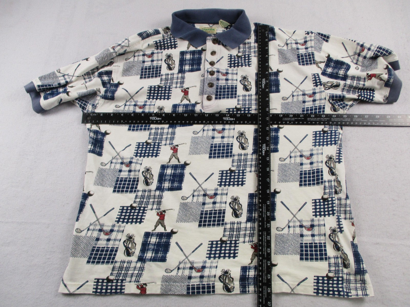 St. John's Bay Polo Shirt Mens Large Multicolor Golf Plaid Graphic 100% Cotton5