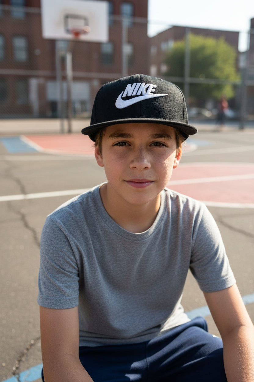Nike Hat Cap Snap Back Boys Adjustable Black Embroidered Baseball Twill Logo0