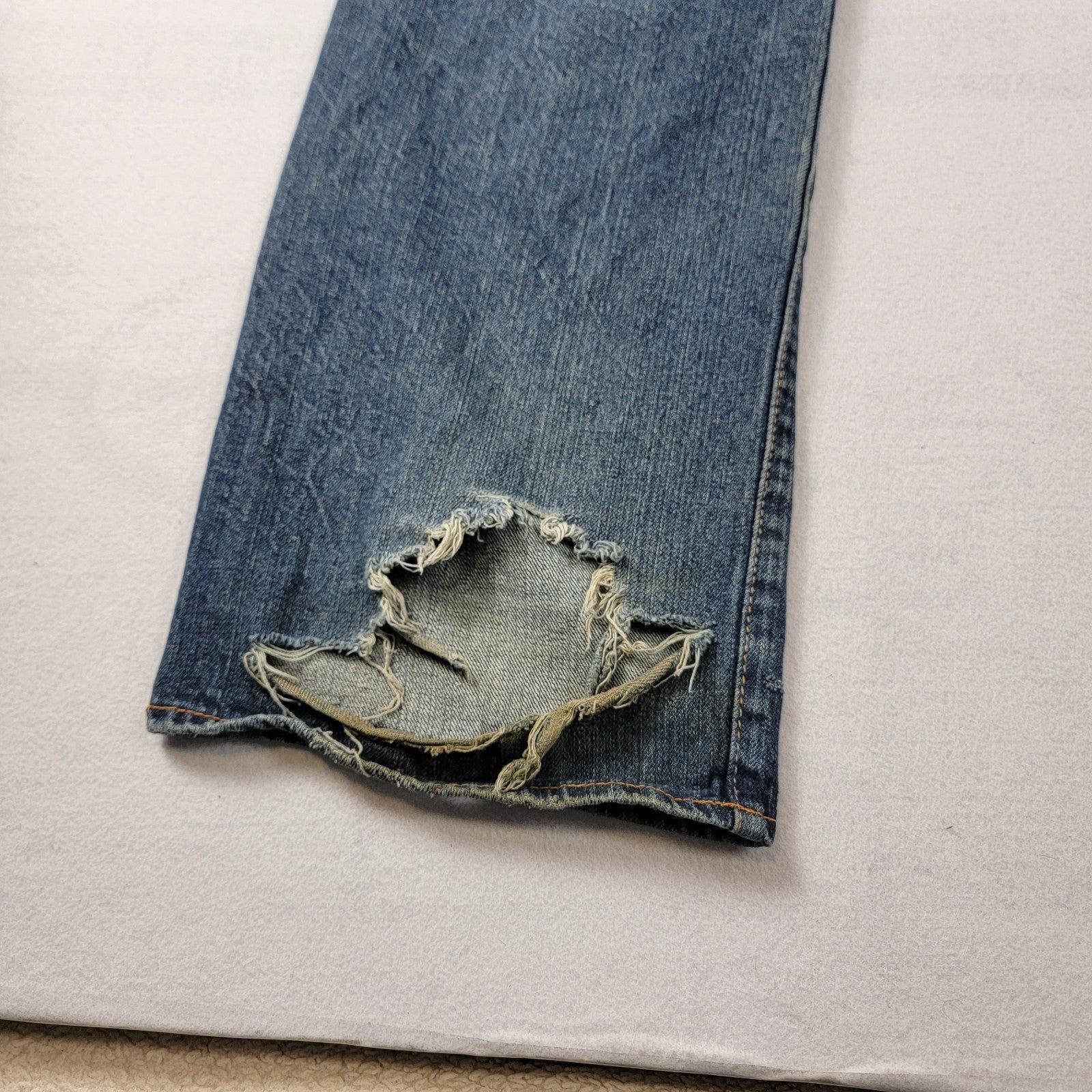 Ed Hardy Jeans Mens 34x34 Blue Denim Straight Leg Tiger Embroidery Distressed11