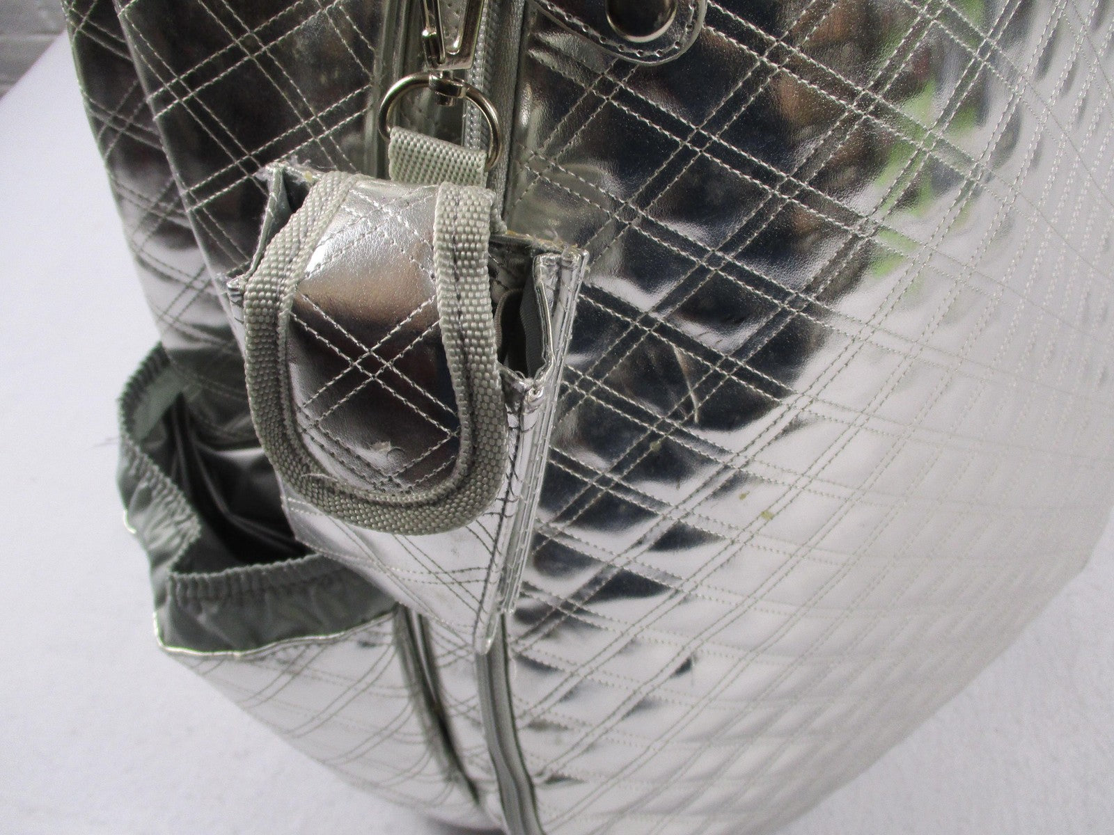 Life Is Tennis Metallic Quilted Backpack Bag Silver Tennis Racket Holder Gear2