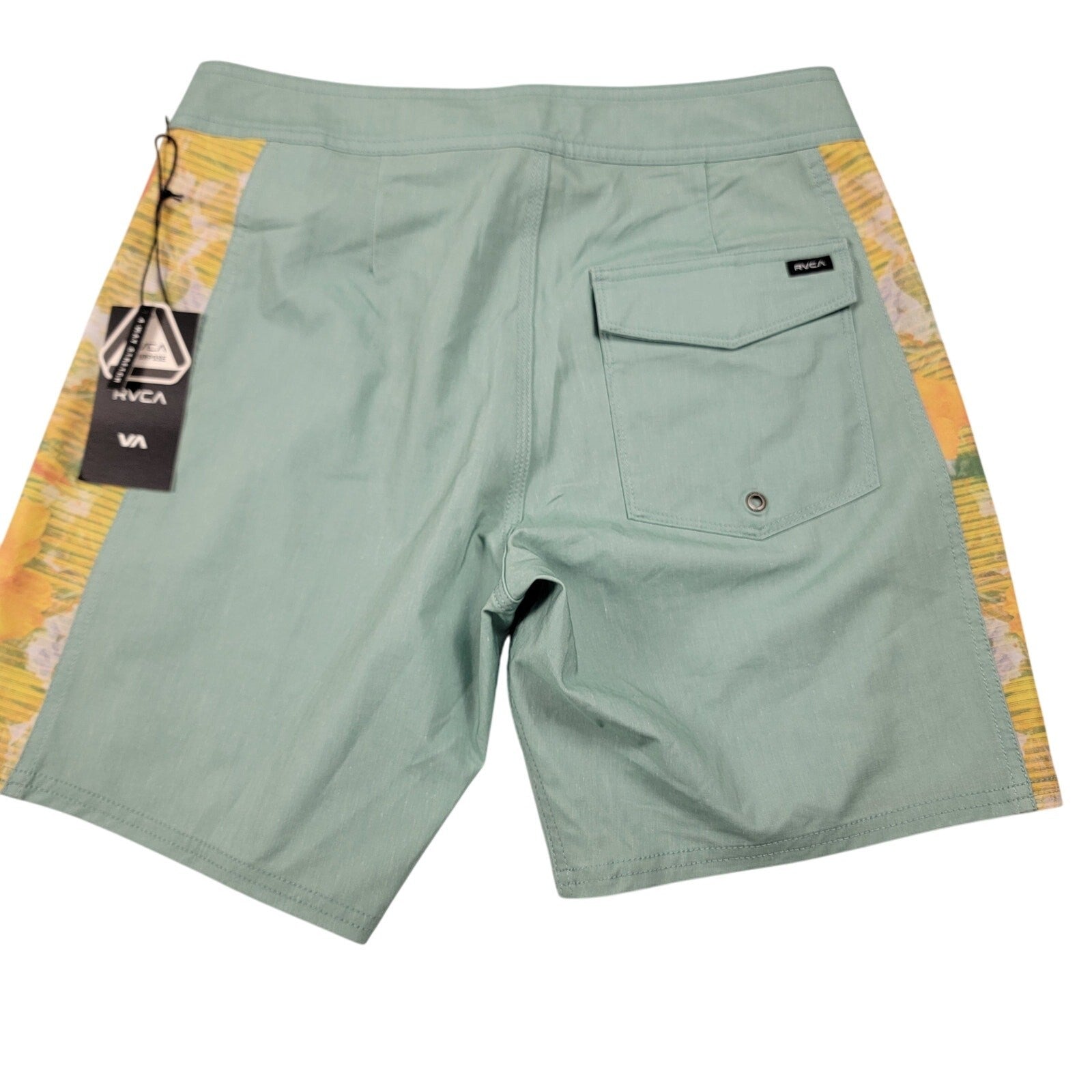 RVCA Cut Palm Trunk Boardshorts Green Haze Size 28 Short 17" Hemp Blend Surf1