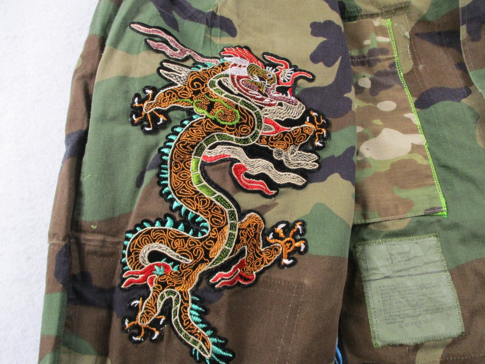 Aboves Garden Custom Jacket Mens XLT Green Camo Military Skull Dragon Patchwork4