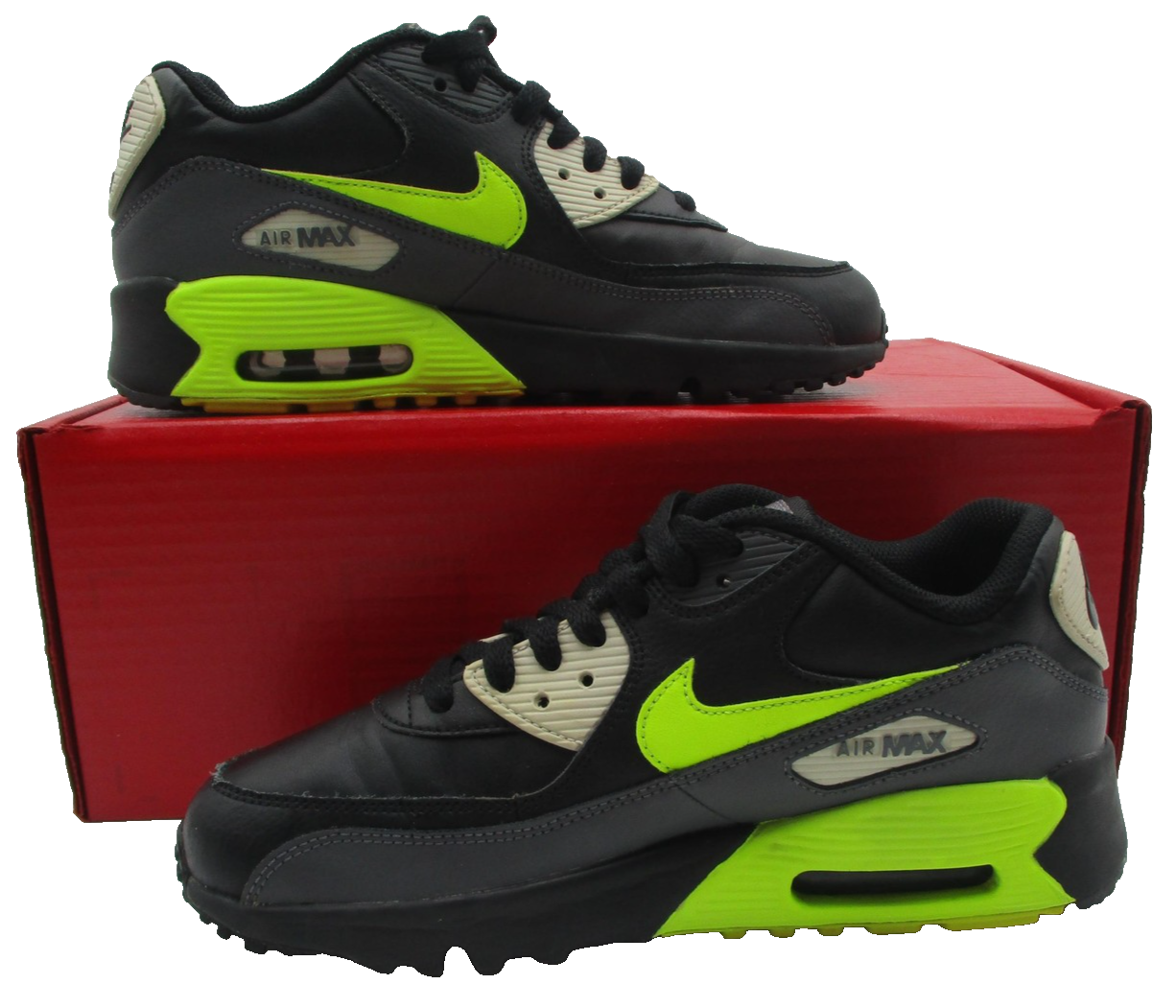 Nike Air Max 90 Shoes Youth Size 5.5Y Black Volt Running Sneakers 833412-023 1T81