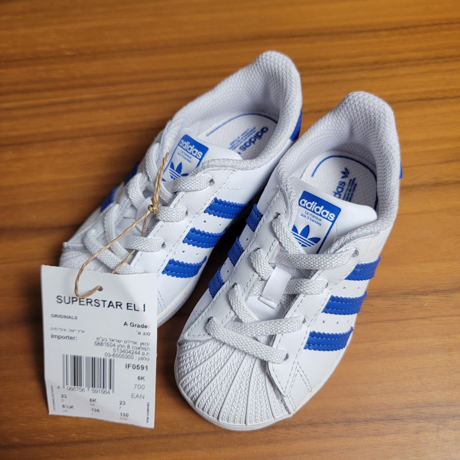 adidas Infant Superstar EL I Sneaker, White Royal Blue Sz 6.5K 11