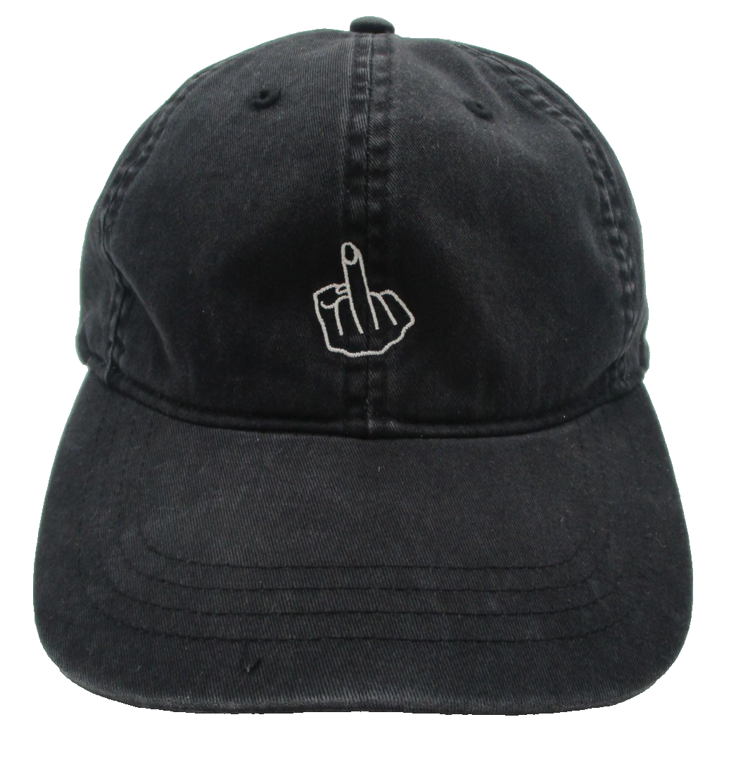 Middle Finger Hat Cap Strap Back Mens One Size Black Cotton Embroidered Funny0