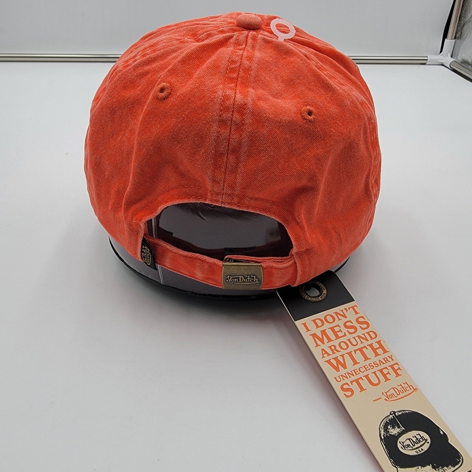 Von Dutch Distressed Denim Adjustable Dad Cap in Orange2