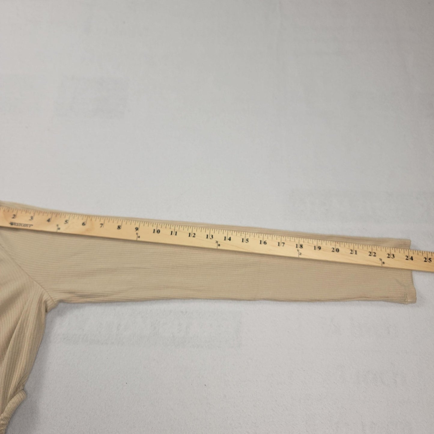 Sixth June Shirt Womens Large Beige Ruched Long Sleeve Ribbed Knit Top