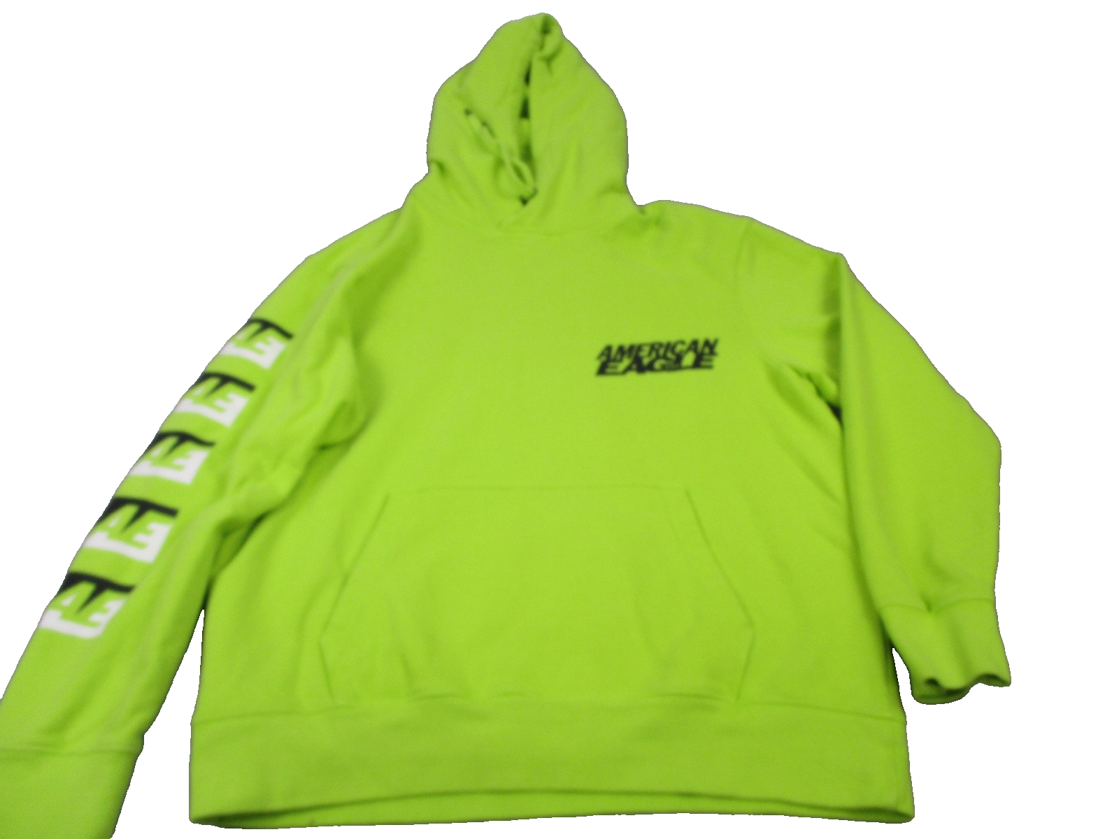 American Eagle Hoodie Mens Large Neon Green Sleeve Graphic Pullover Fleece 12140