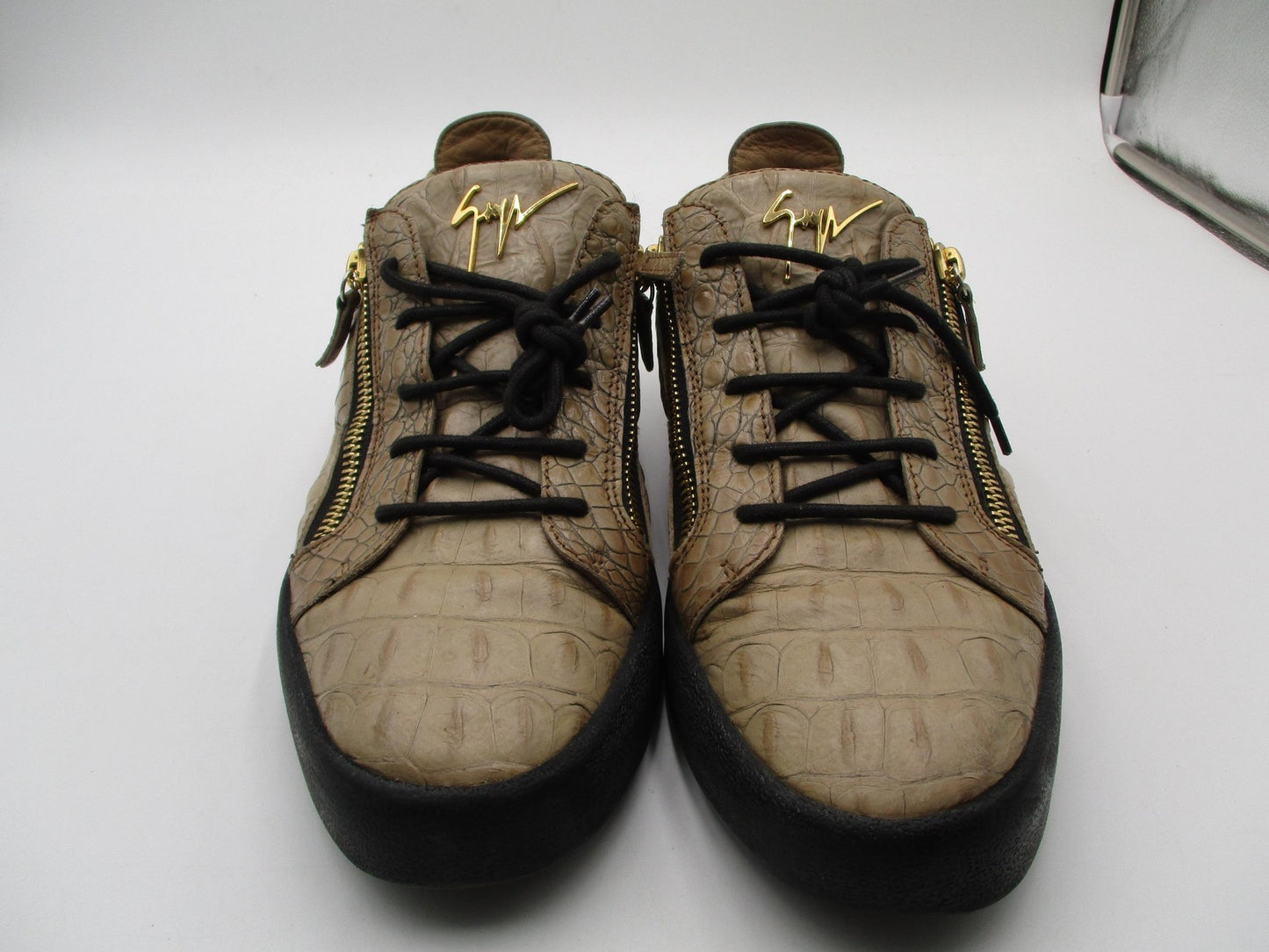 Giuseppe Zanotti Schalfa Shoes Mens Size 13 Beige Croc Zip Leather Sneakers2