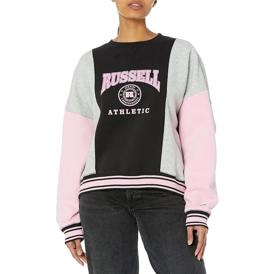 Russell Athletic Women's Graphic Logo Color Block Sweatshirt Pink Icing Sz S0
