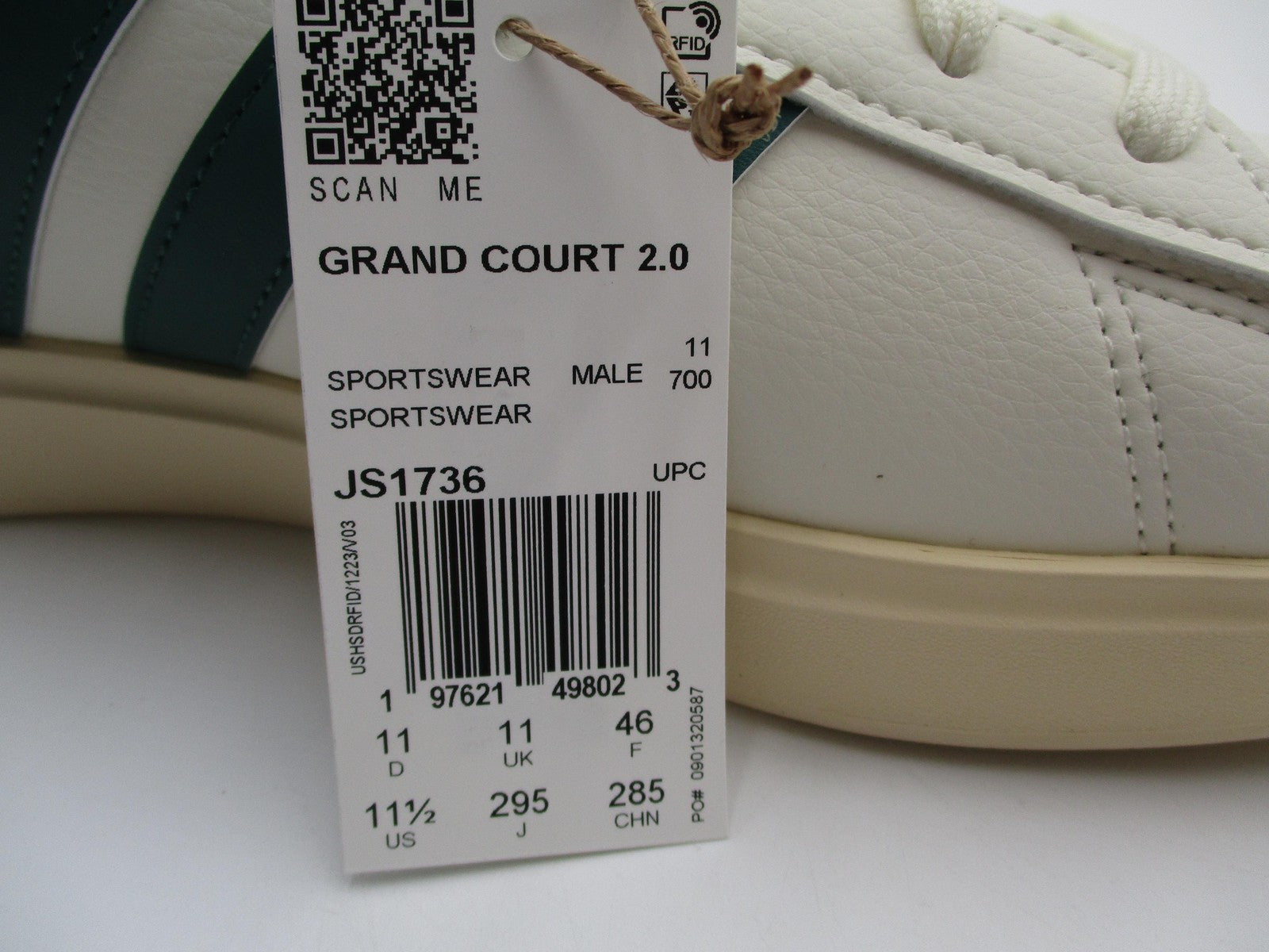 Adidas Grand Court 2.0 Shoes Mens Size 11.5 White Green Sneakers JS17366