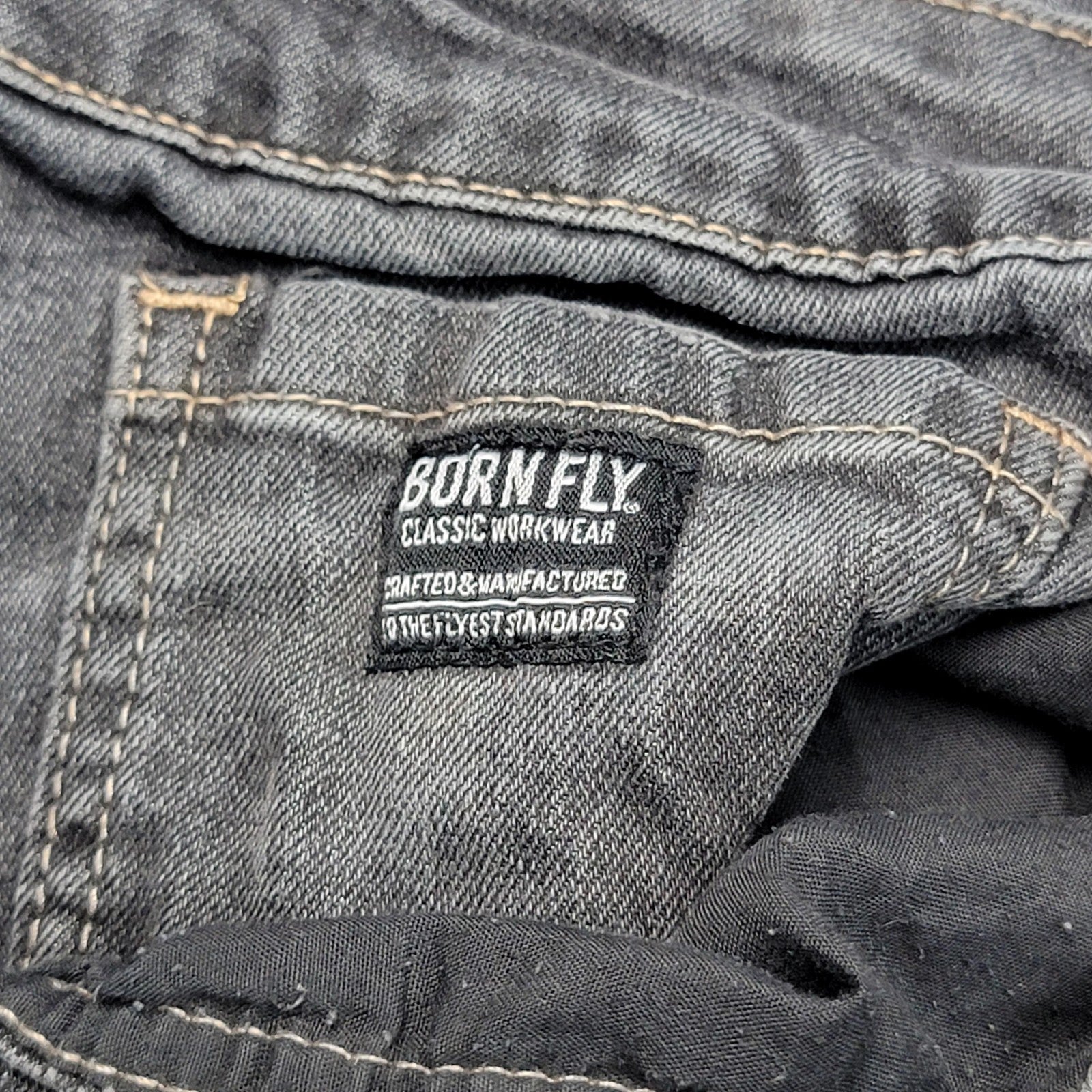 Born Fly Jeans Men 44 Black Gray Distressed Repair Patch Stretch Streetwear 12043
