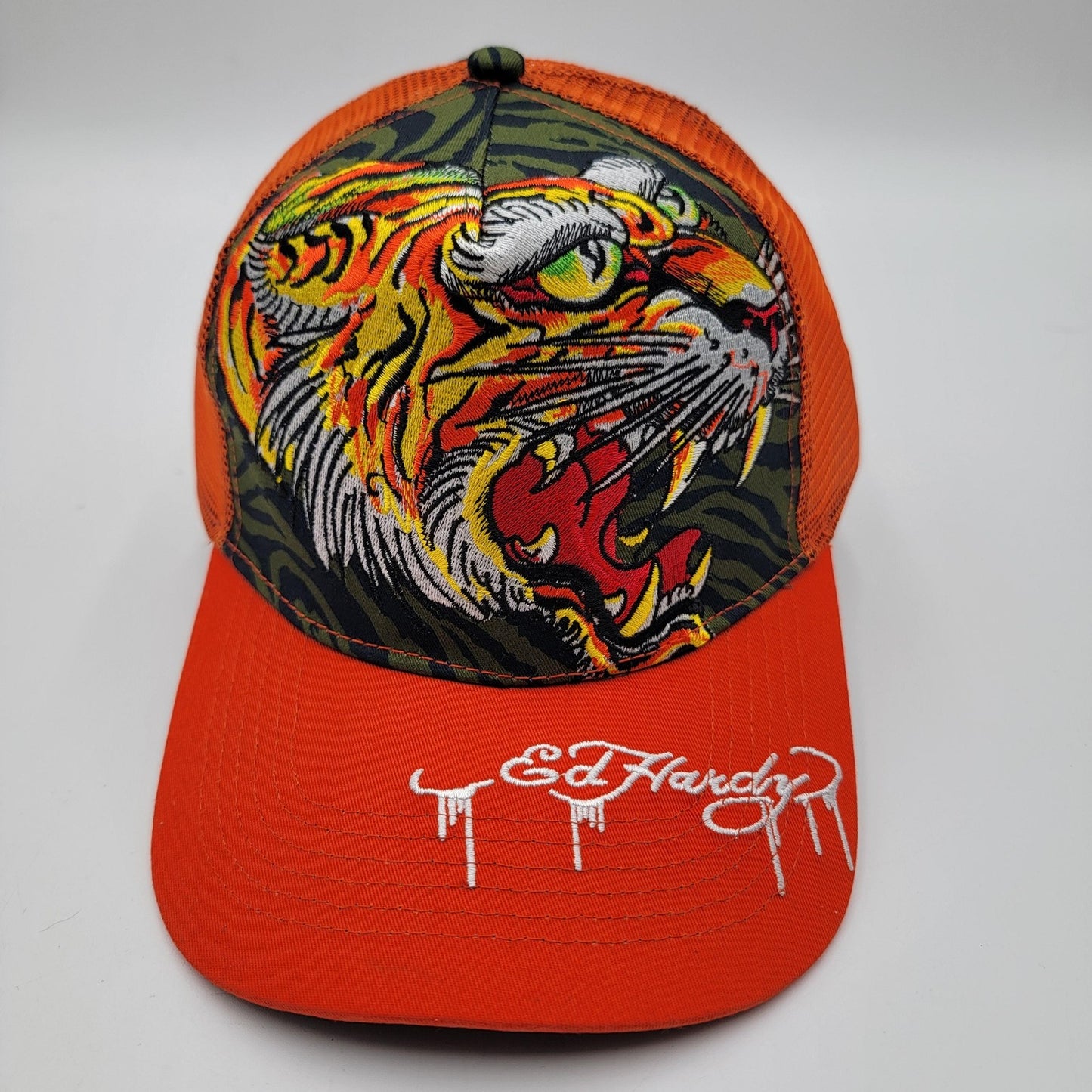 Ed Hardy Hat Cap Snap Back Trucker Mesh Tiger Embroidered Graphic One Size Mens1