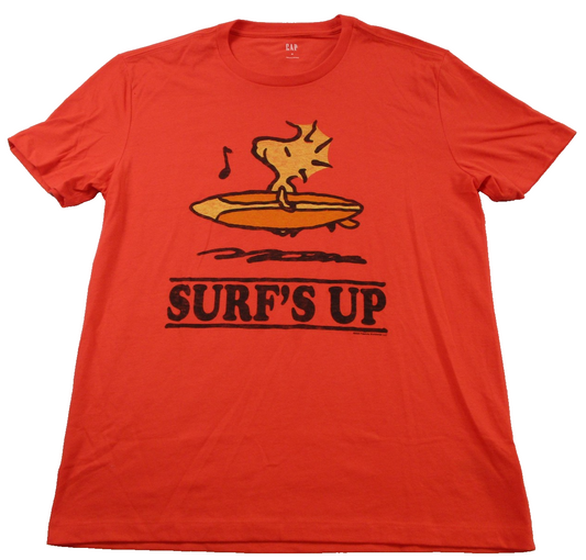 Gap Shirt Mens Medium Orange Woodstock Surf's Up Peanuts Graphic Tee Summer 13590