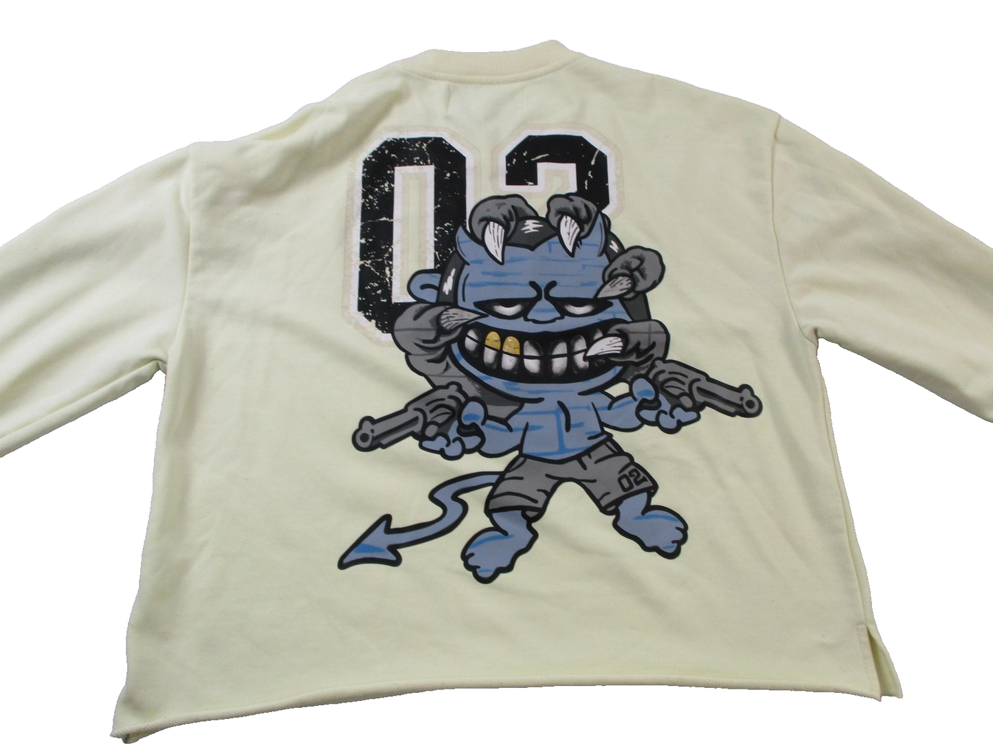Bkys Sweatshirt Mens 2XL Yellow Fleece Pullover Crewneck Devil Graphic Cartoon1