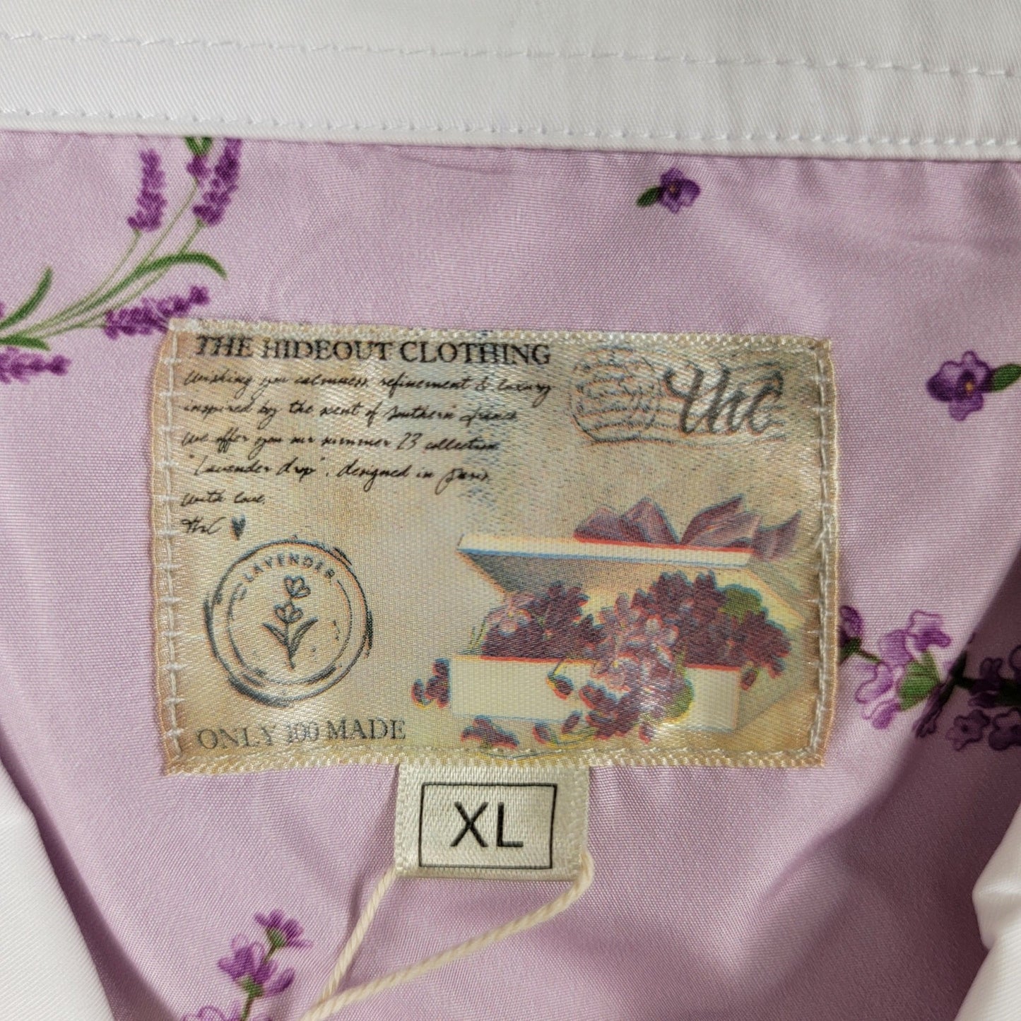 The Hideout Clothing Valensole Lavender SS Button Down Shirt White XL NWT