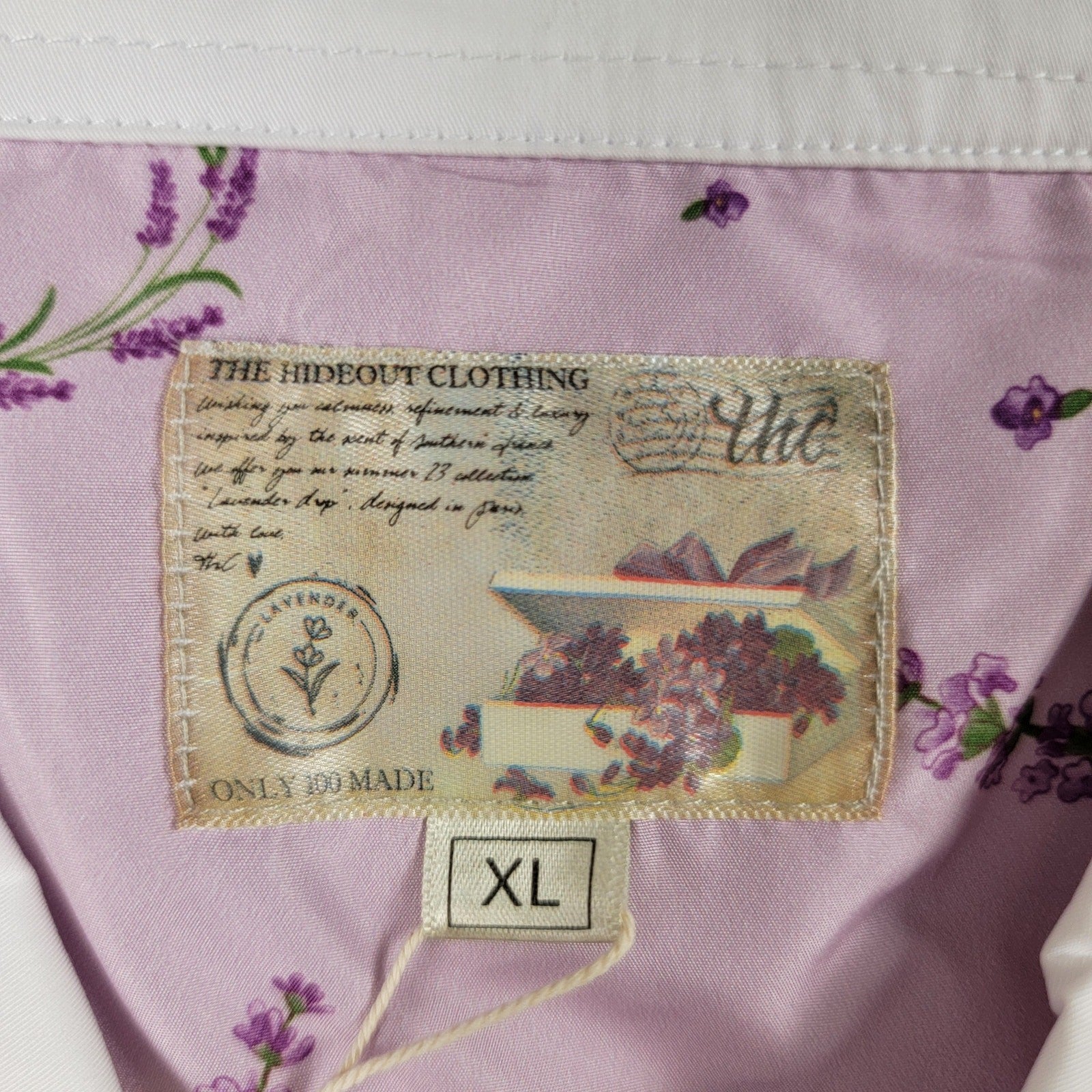 The Hideout Clothing Valensole Lavender SS Button Down Shirt White XL NWT
