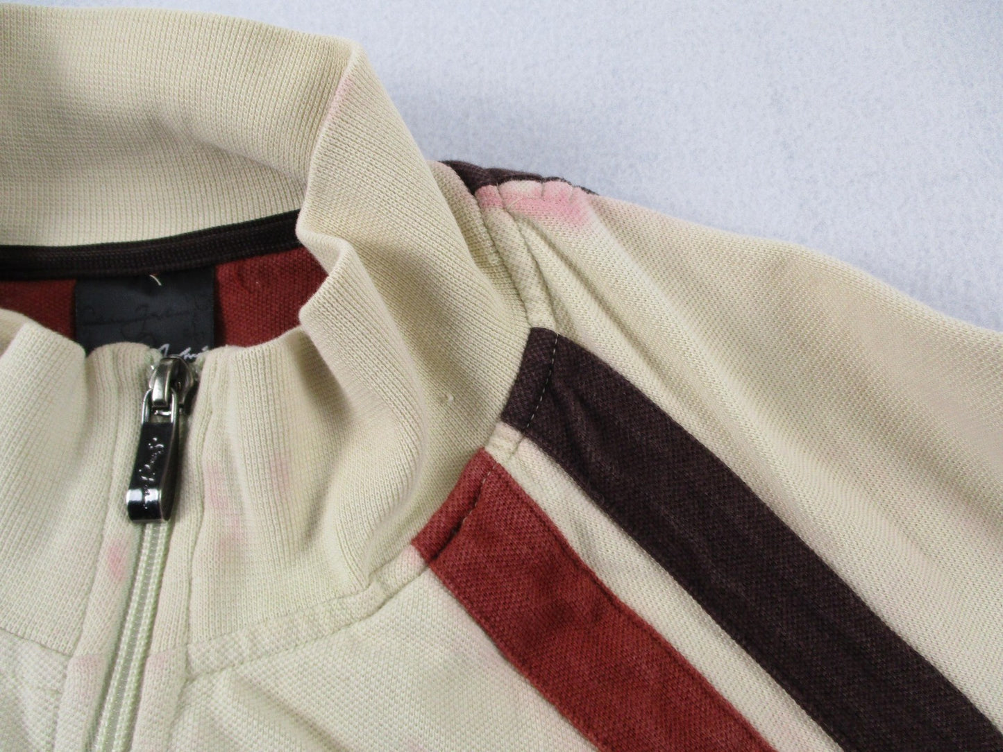 Sean John Jacket Mens Large Beige Brown Red Stripe Track Full Zip Collared Knit3