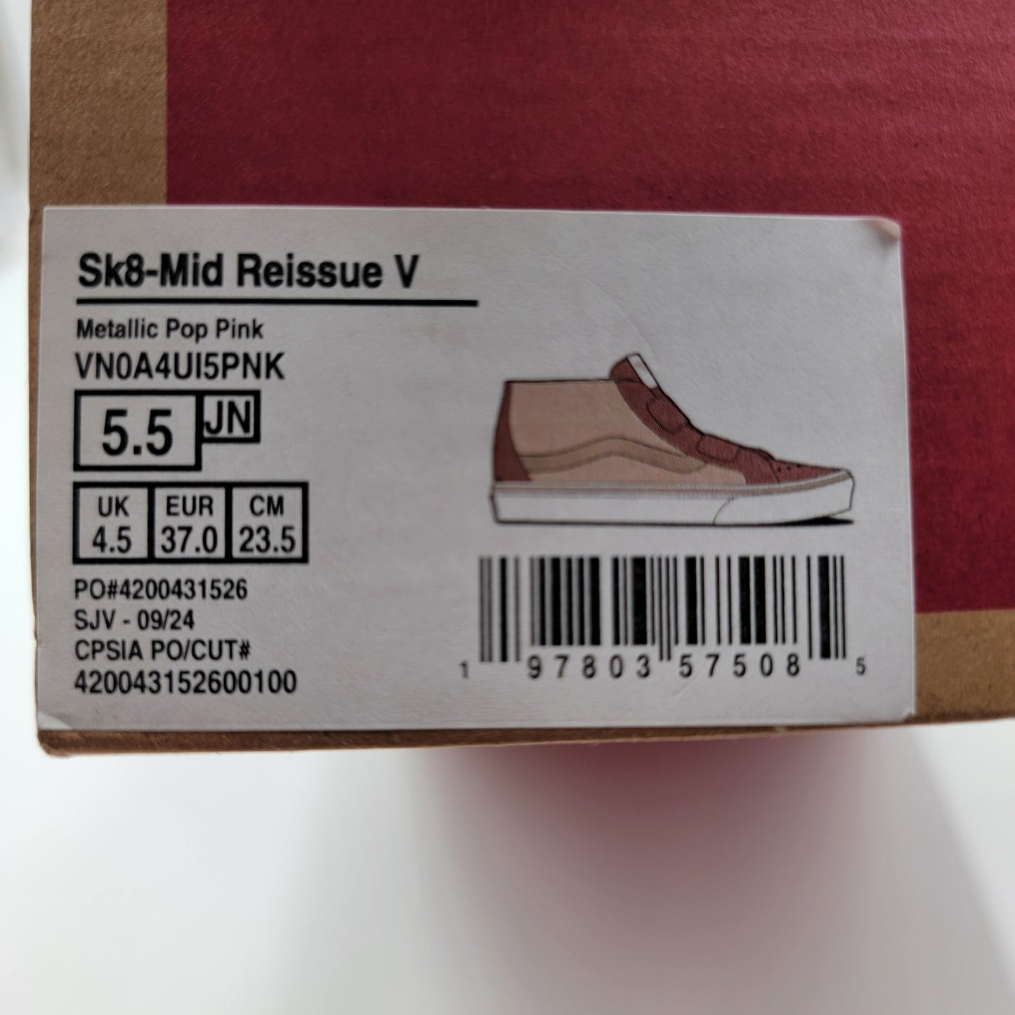 Vans OTW Junior Sk8-Mid Reissue V Metallic Pop Pink Sz 5.5 VN0A4UI5PNK NIB8