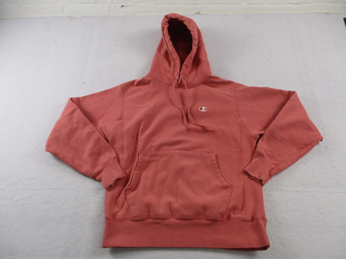 Vintage Champion Hoodie Mens Medium Pink Reverse Weave Sweatshirt Embroidered0