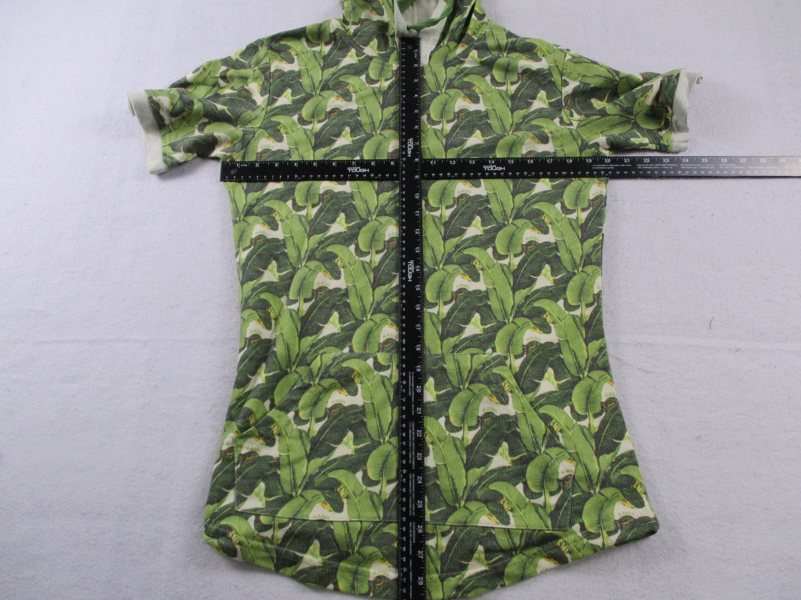 KASH Sweatsuit Set Mens Large Green Tropical Leaf Hoodie Shorts 2 Piece USA 16747
