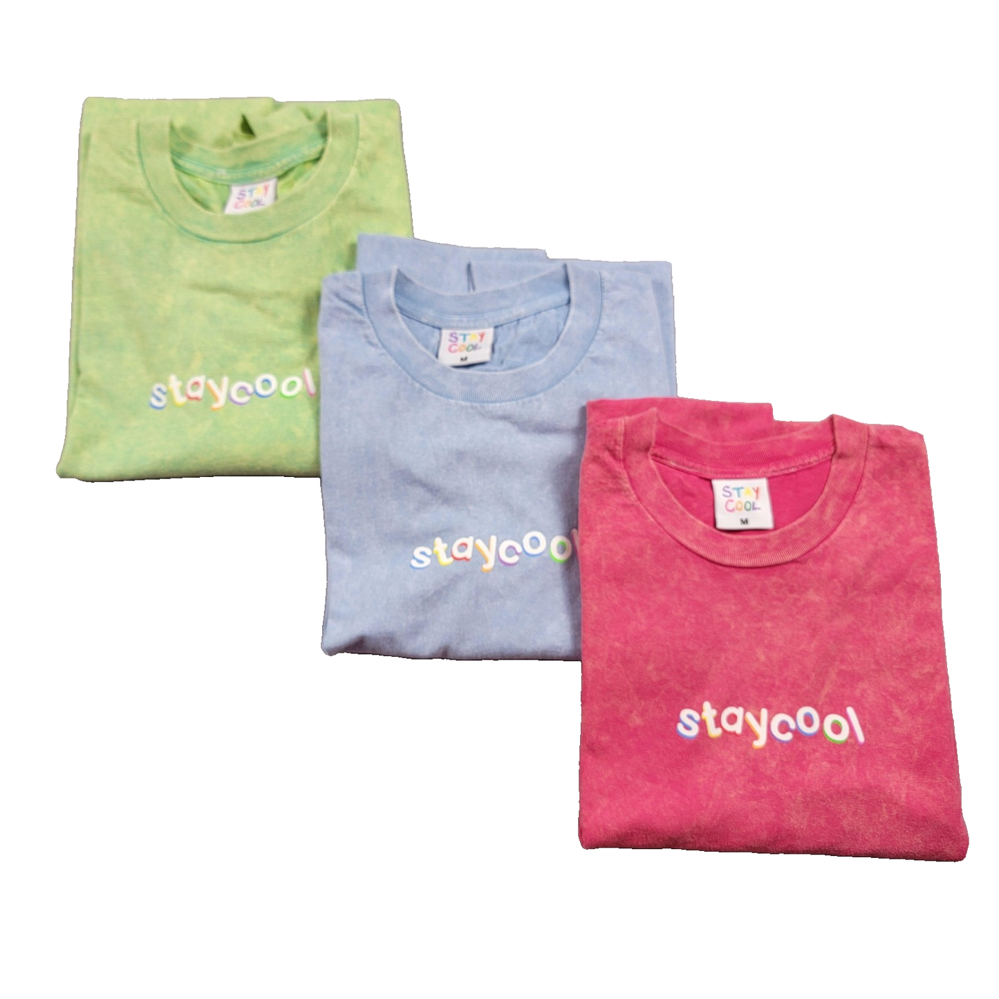 Stay Cool Shirt 3 pack bundle Unisex Sz M Green, Blue & Red 100% Cotton