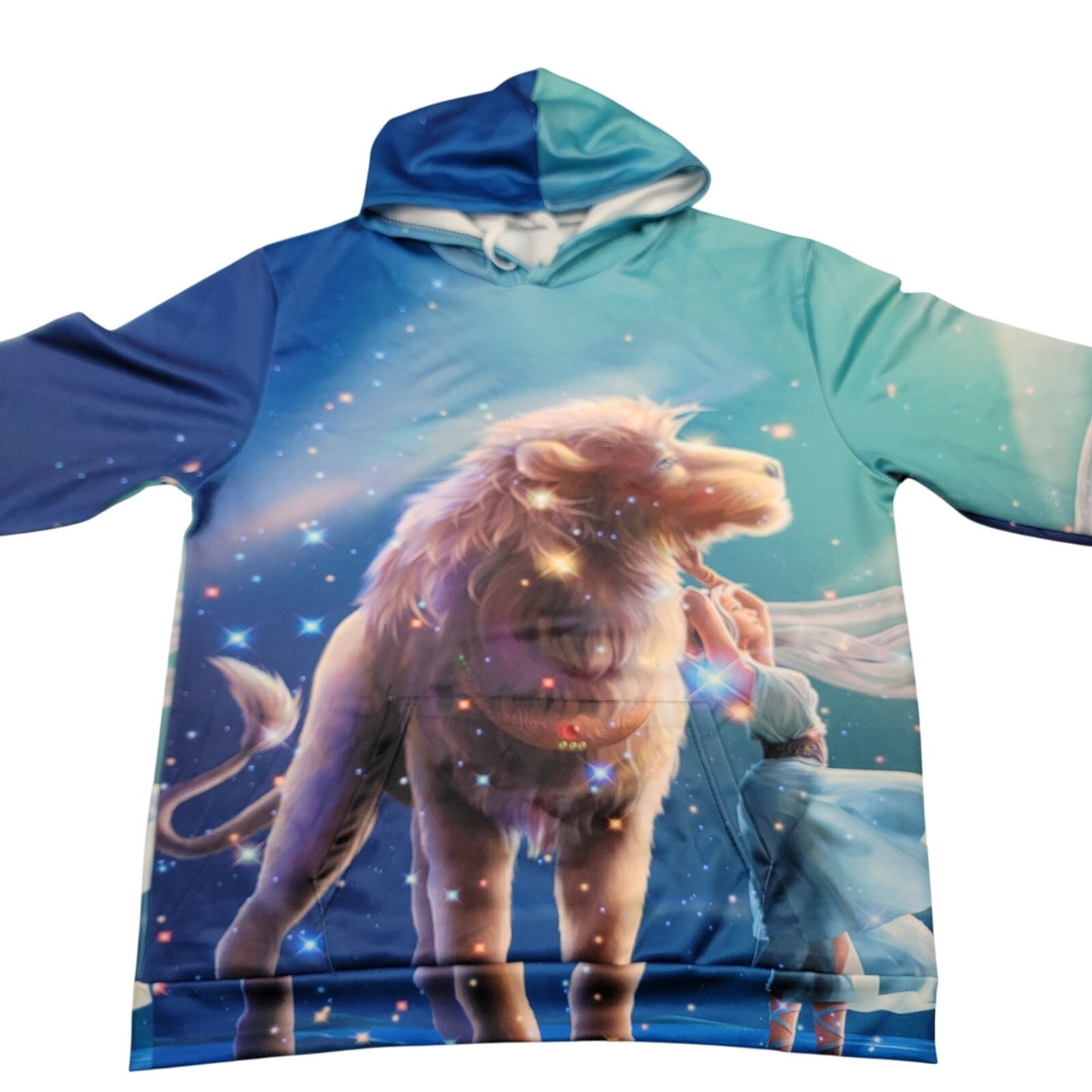 Galaxy Lion Fantasy Art Hoodie XL Cosmic Blue 3D Graphic Pullover New
