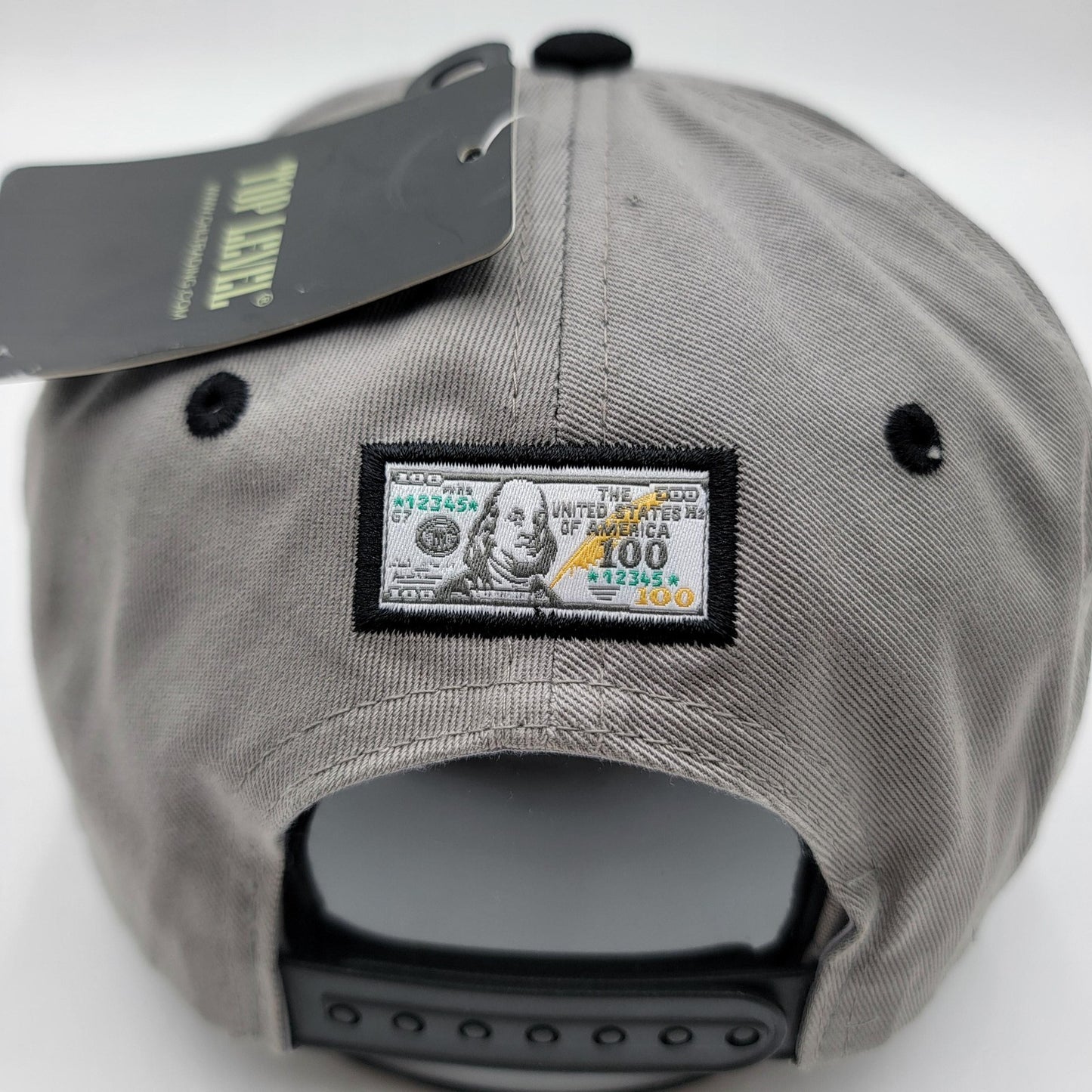 Top Level Benjamin Franklin Hat Cap Snap Back Gray Black Flame Graphic Mens3