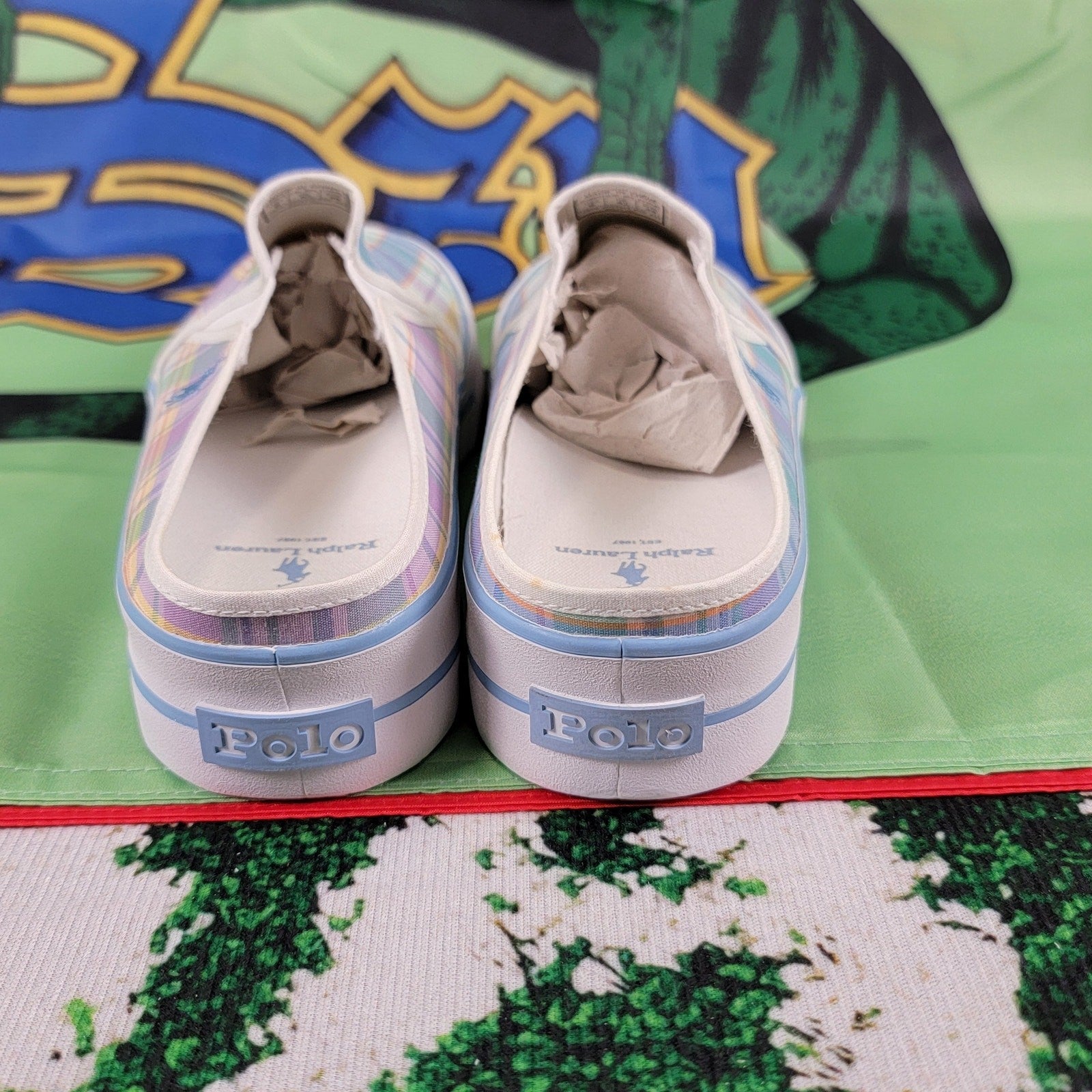 Polo Ralph Lauren Plaid Mansheim Mule Platform Mens Sz 6 WQ3715C2