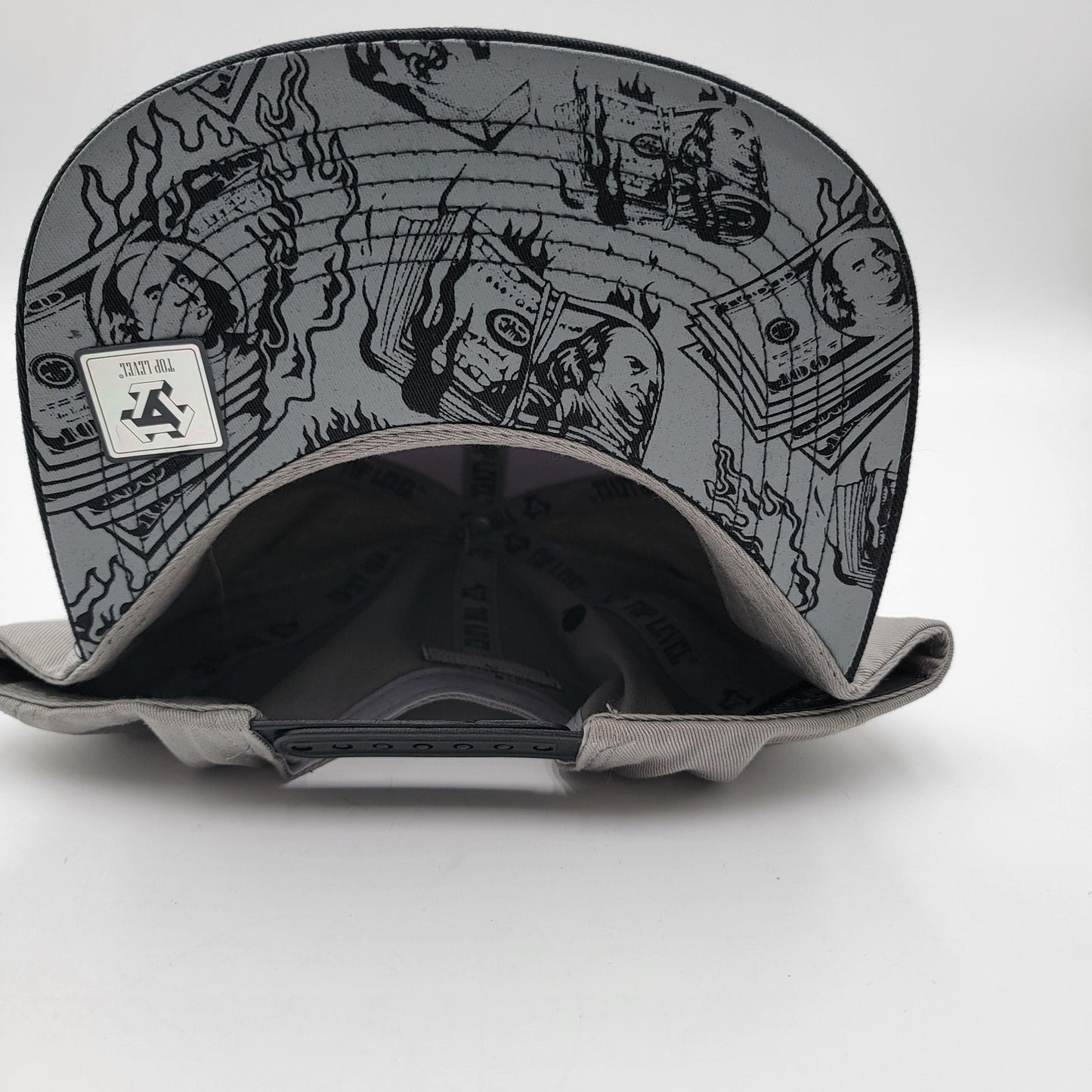 Top Level Benjamin Franklin Hat Cap Snap Back Gray Black Flame Graphic Mens8