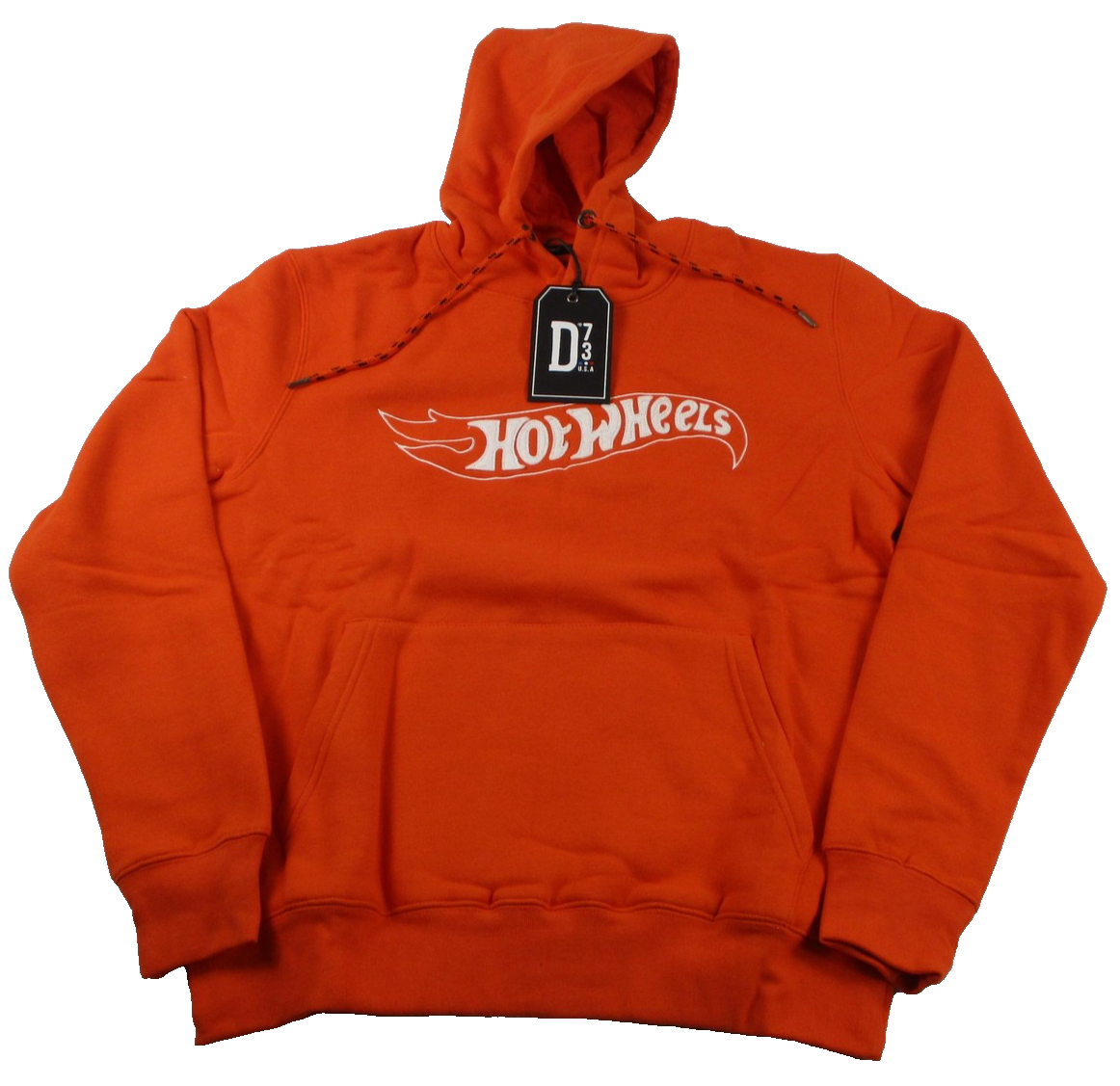 D73 Hot Wheels Hoodie Men Medium Orange Pullover Kangaroo Pocket Graphic 1295960