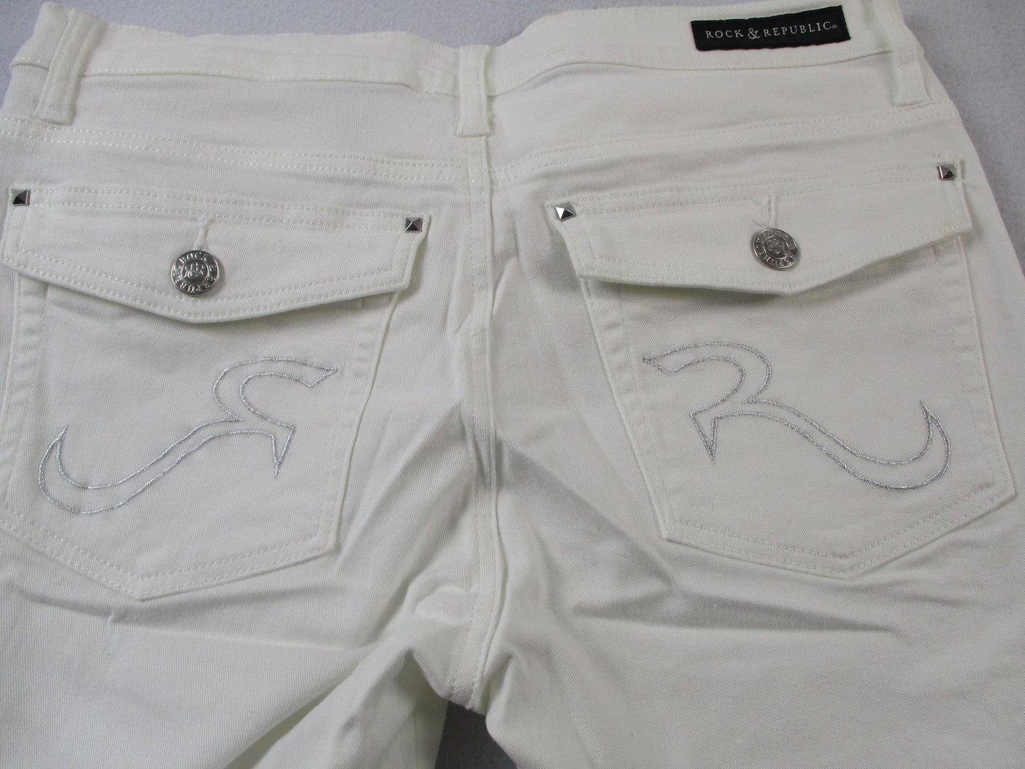 Rock & Republic Kendall Jeans Womens 12 White Straight Leg Stretch Denim 14399