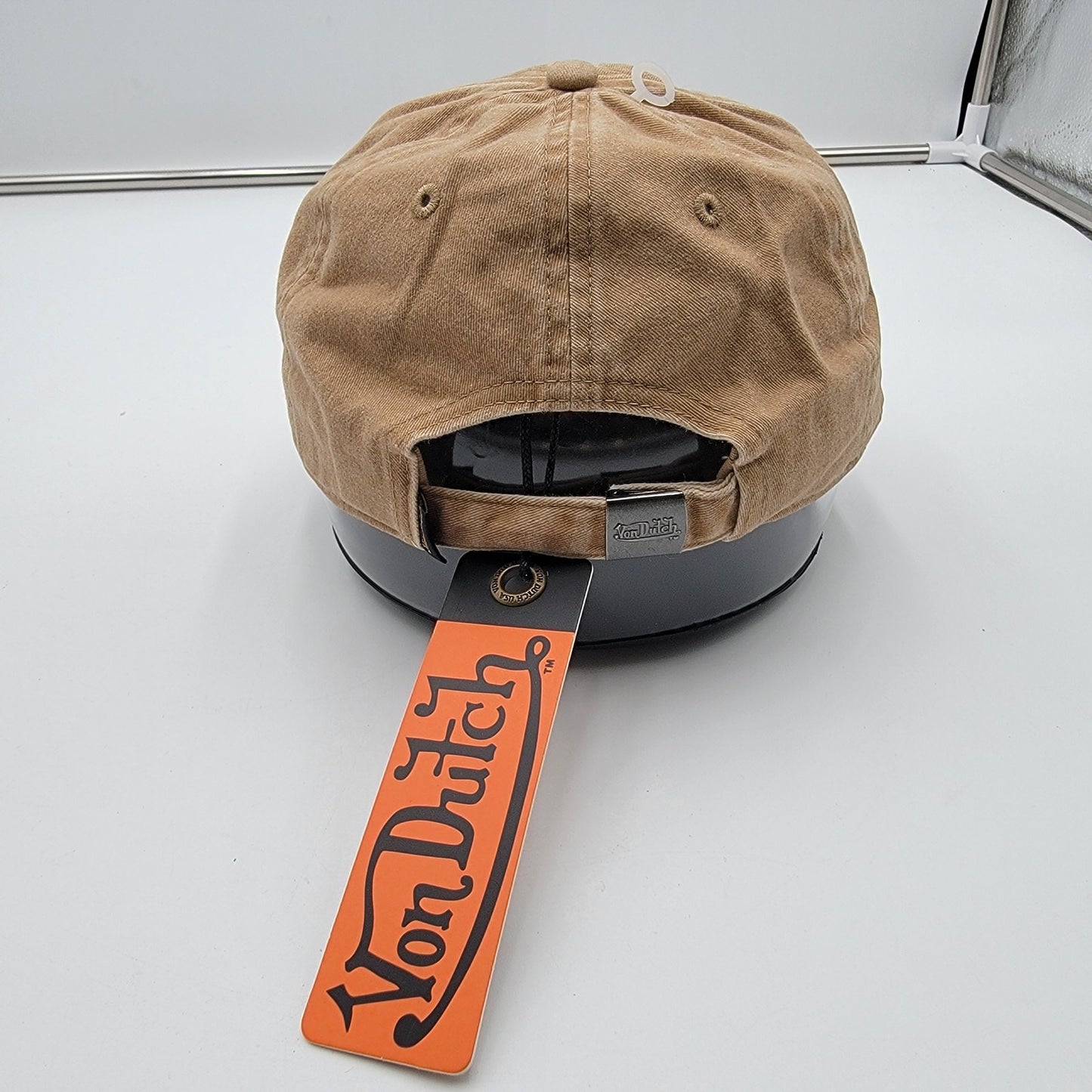 Von Dutch Distressed Denim Adjustable Dad Cap in Beige2