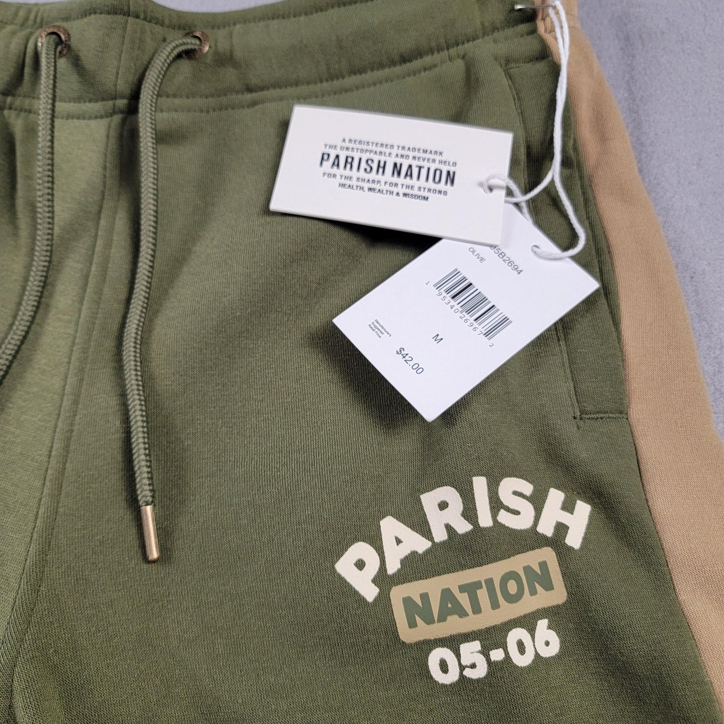 Parish Nation Pants Mens Medium Olive Green Joggers Fleece Side Stripe