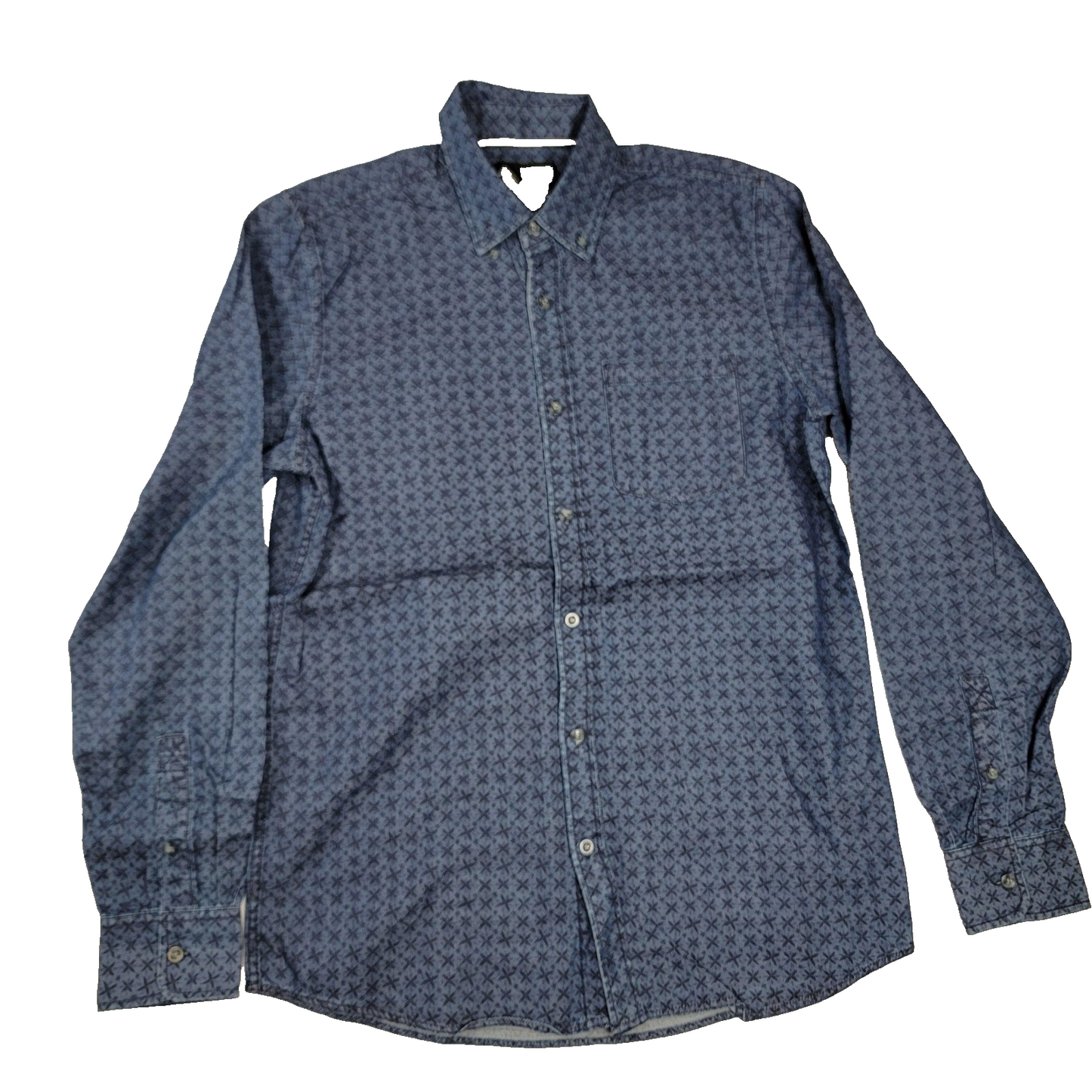 Indigo Star Shirt Mens Small Denim Long Sleeve Amumu Stone Wash Print