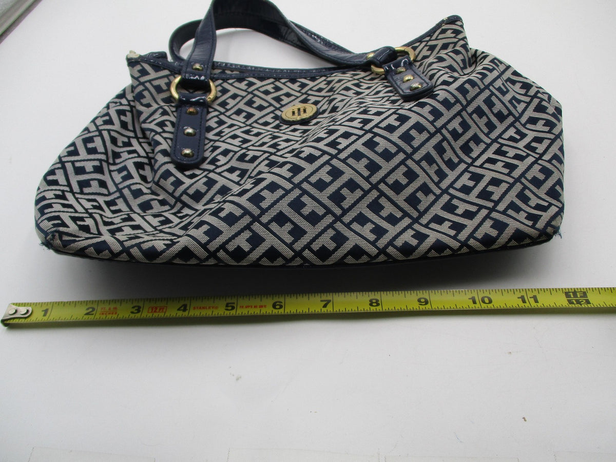 Tommy Hilfiger Shoulder Bag Womens Medium Blue Logo Canvas Faux Leather Studded10